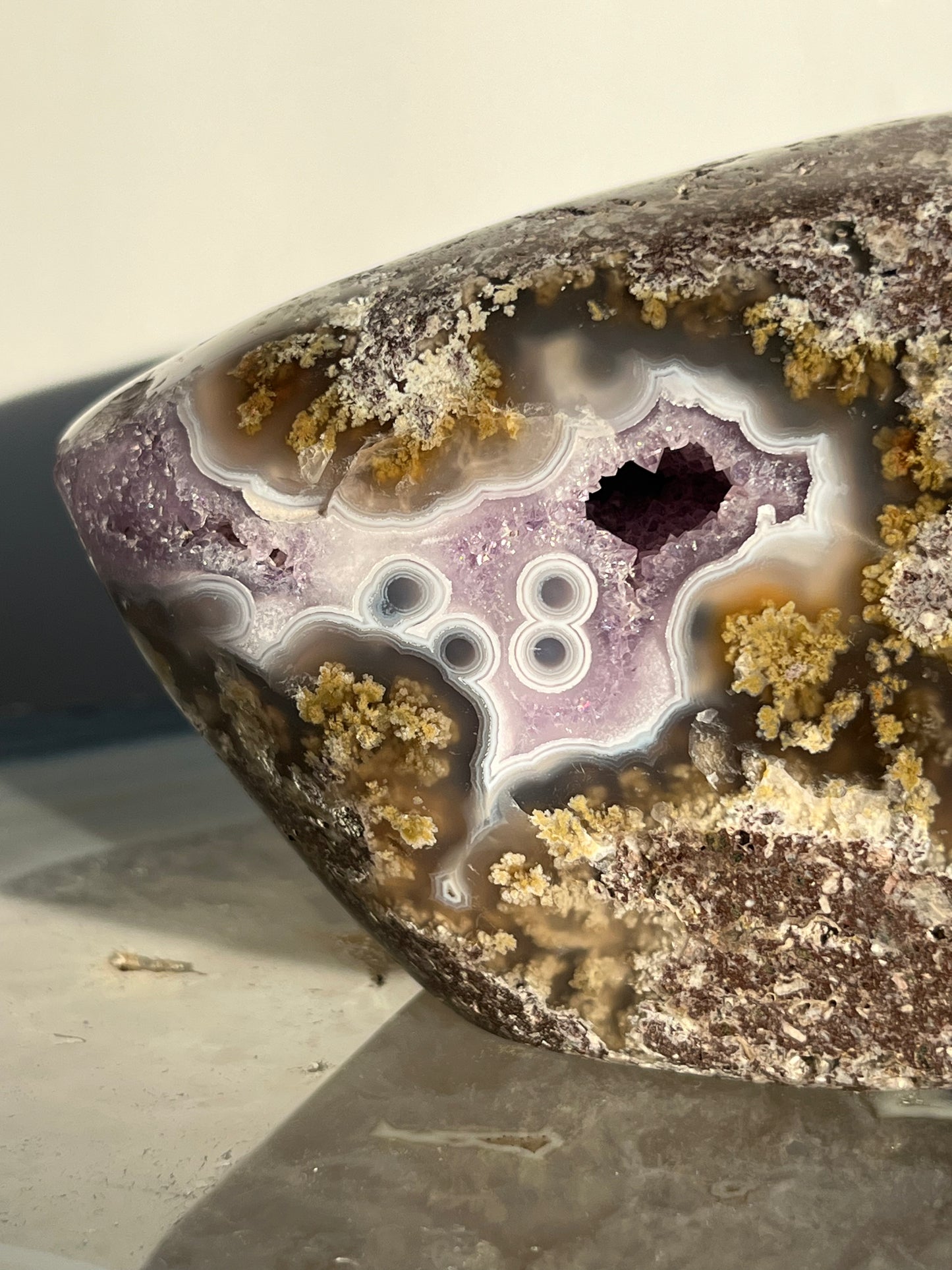 'Celestial Tides' Face Pattern Nebula Agate and Multicoloured Scenic Moss with Amethyst Freeform A