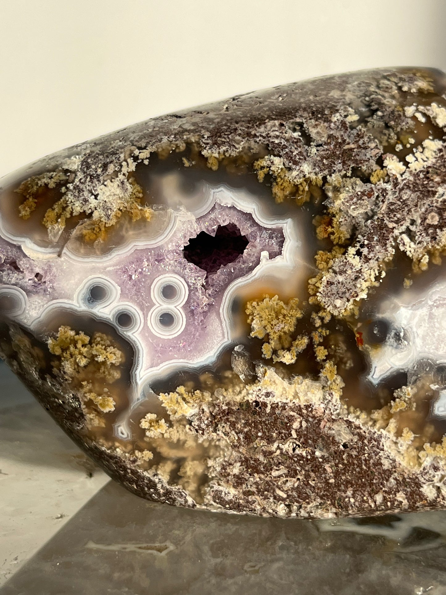 'Celestial Tides' Face Pattern Nebula Agate and Multicoloured Scenic Moss with Amethyst Freeform A