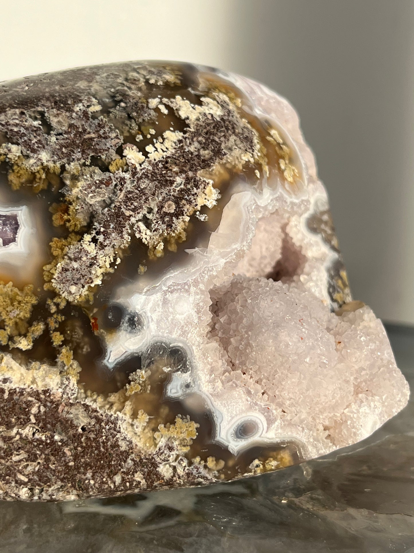 'Celestial Tides' Face Pattern Nebula Agate and Multicoloured Scenic Moss with Amethyst Freeform A