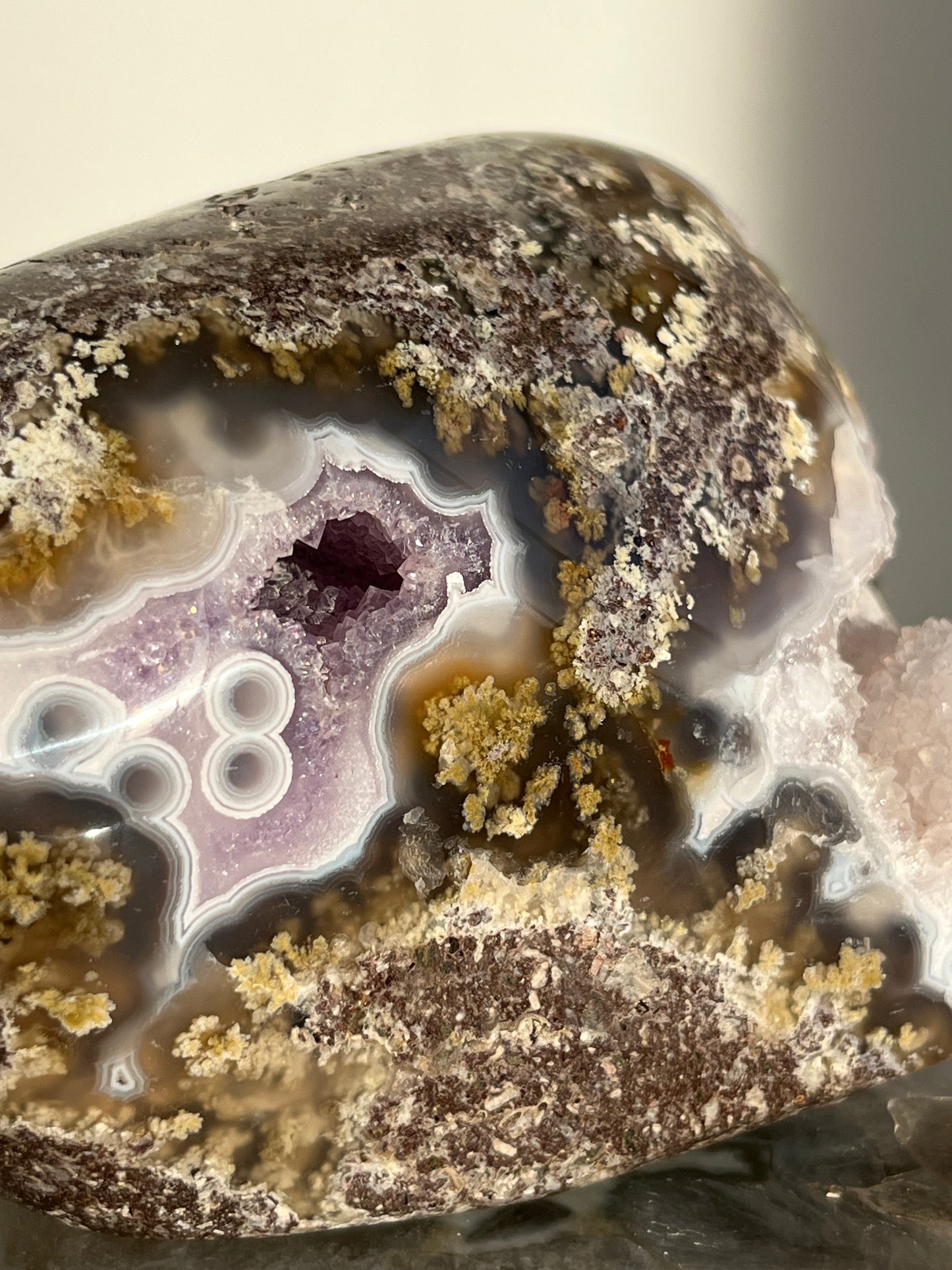 'Celestial Tides' Face Pattern Nebula Agate and Multicoloured Scenic Moss with Amethyst Freeform A