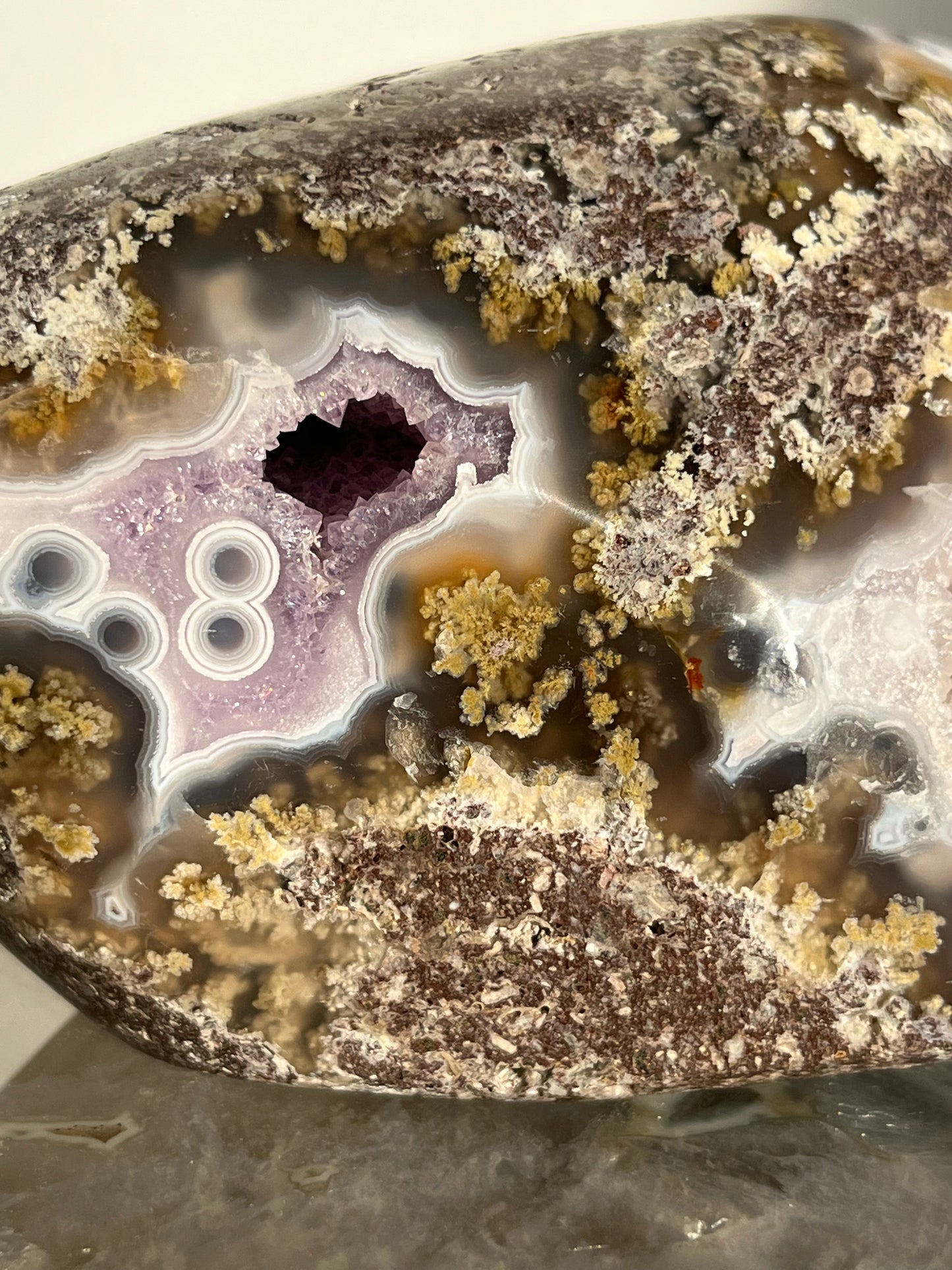 'Celestial Tides' Face Pattern Nebula Agate and Multicoloured Scenic Moss with Amethyst Freeform A