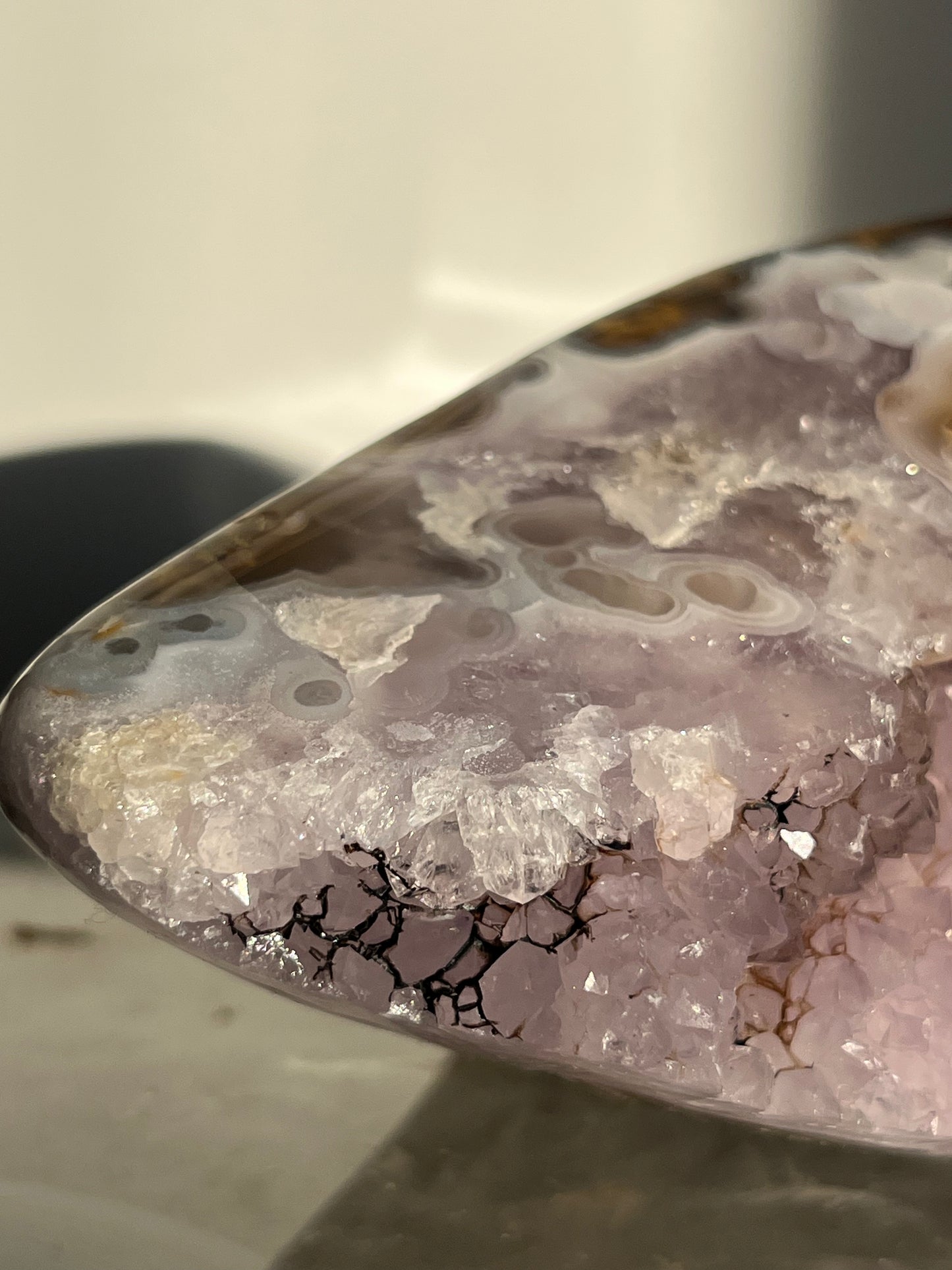 'Nebula Sanctuary' Nebula Agate and Multicoloured Scenic Moss with Amethyst Freeform with Dendritic Inclusions B