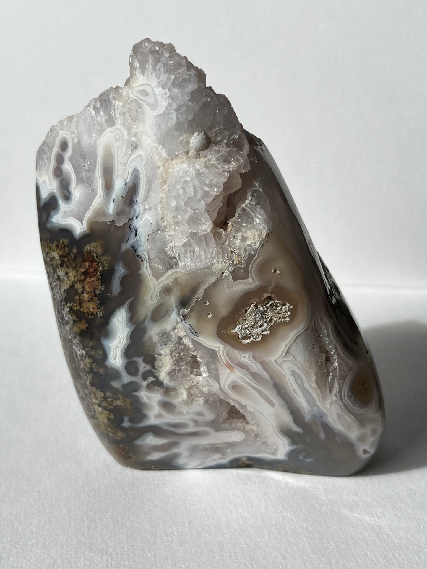 Sugar Druzy Orbicular Nebula Agate Freeform with Dendritic Inclusions A