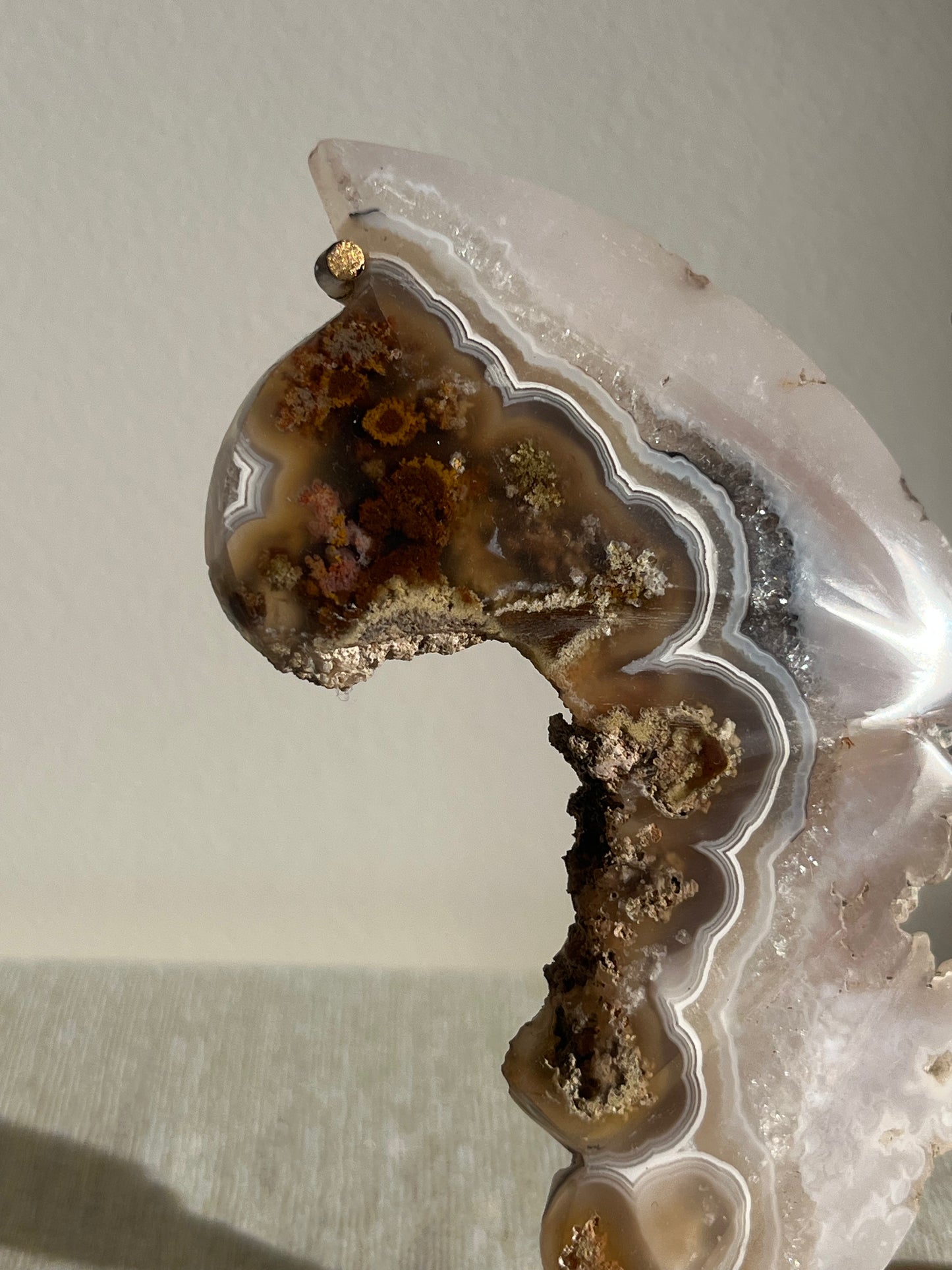 Nebula Agate with Scenic Moss and Dendritic Inclusions Butterfly Wings on Stand A