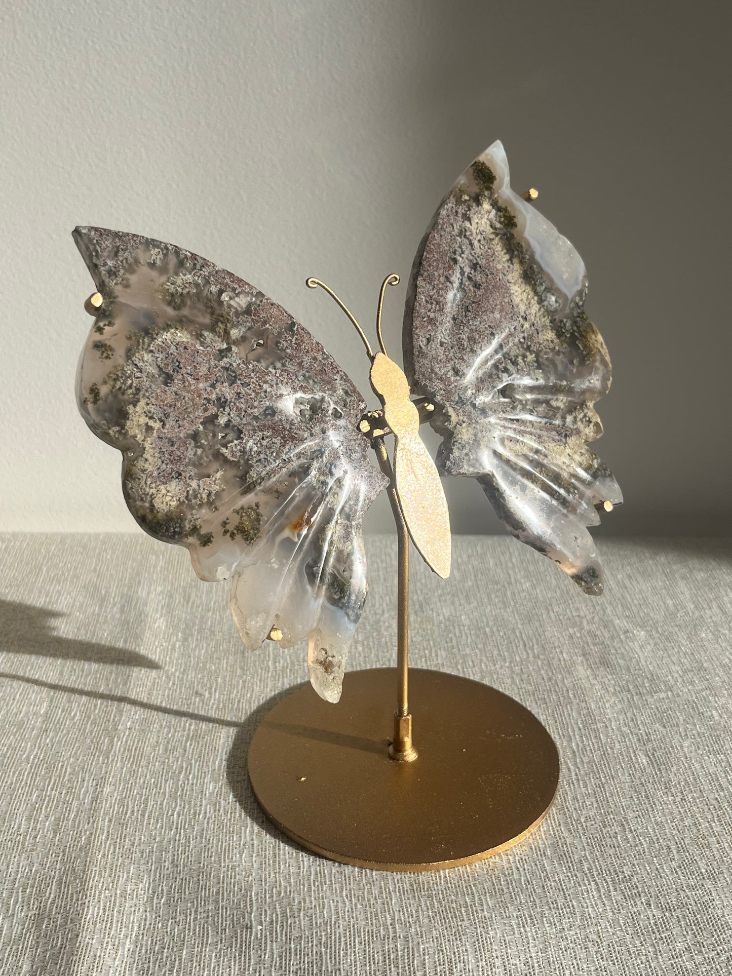 Nebula Agate with Scenic Moss Butterfly Wings on Stand C