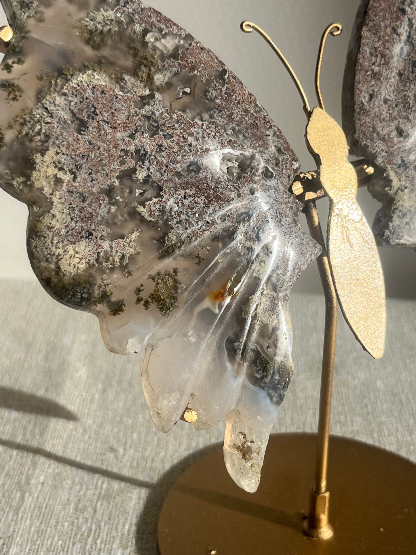 Nebula Agate with Scenic Moss Butterfly Wings on Stand C