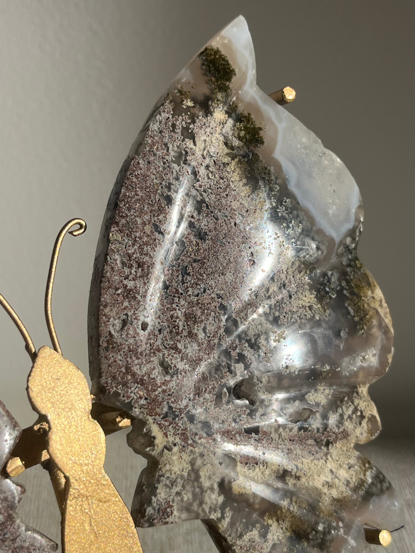 Nebula Agate with Scenic Moss Butterfly Wings on Stand C