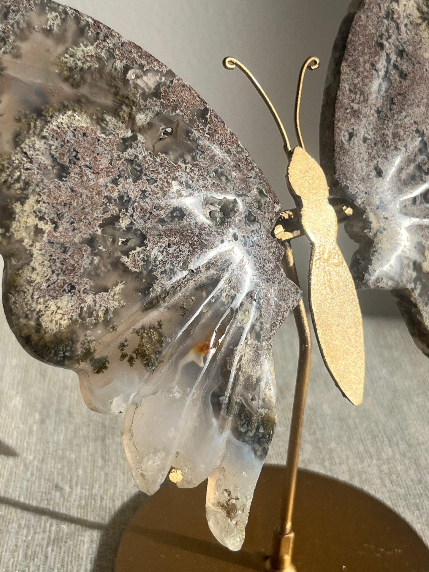 Nebula Agate with Scenic Moss Butterfly Wings on Stand C