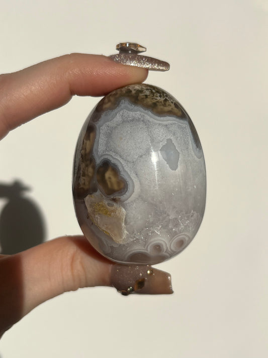 Orbicular Nebula Agate with Scenic Moss and Dendritic Inclusions Egg
