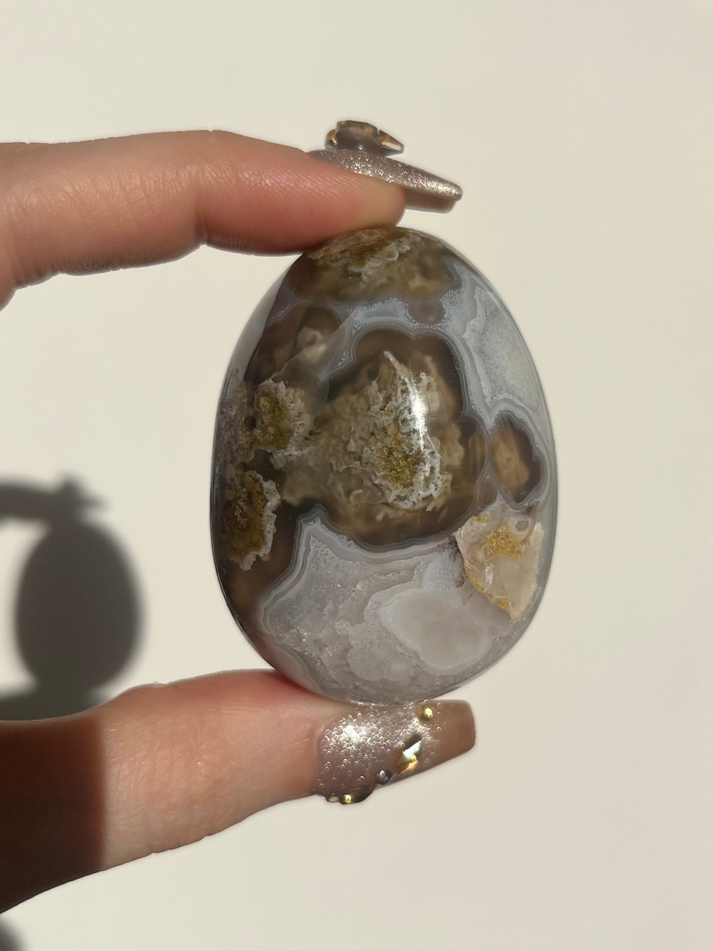 Orbicular Nebula Agate with Scenic Moss and Dendritic Inclusions Egg