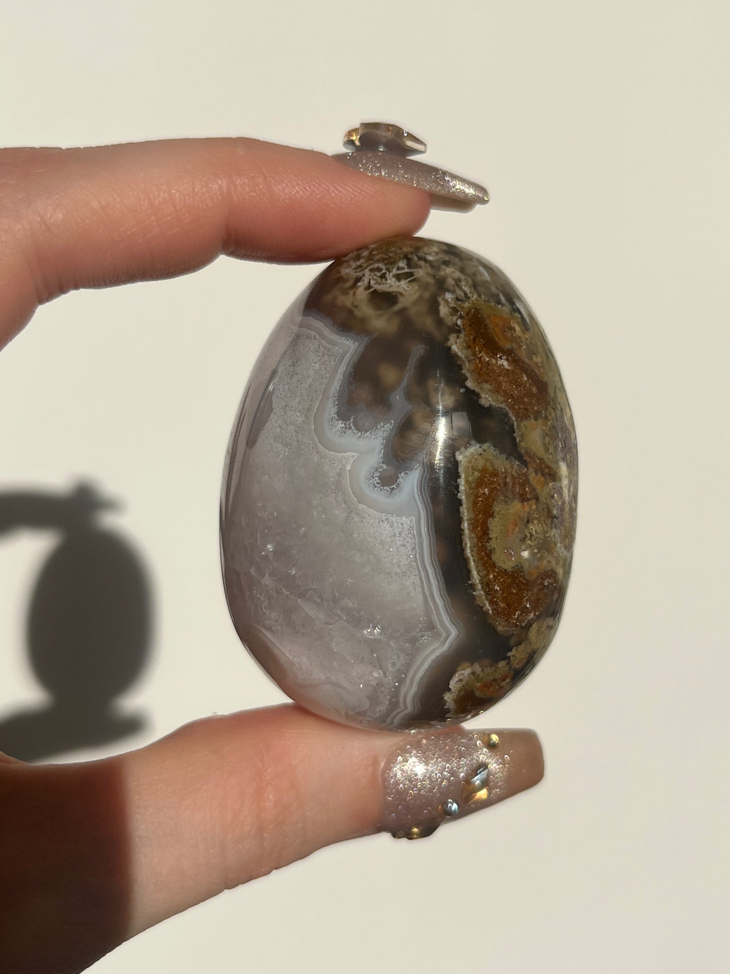 Orbicular Nebula Agate with Scenic Moss and Dendritic Inclusions Egg