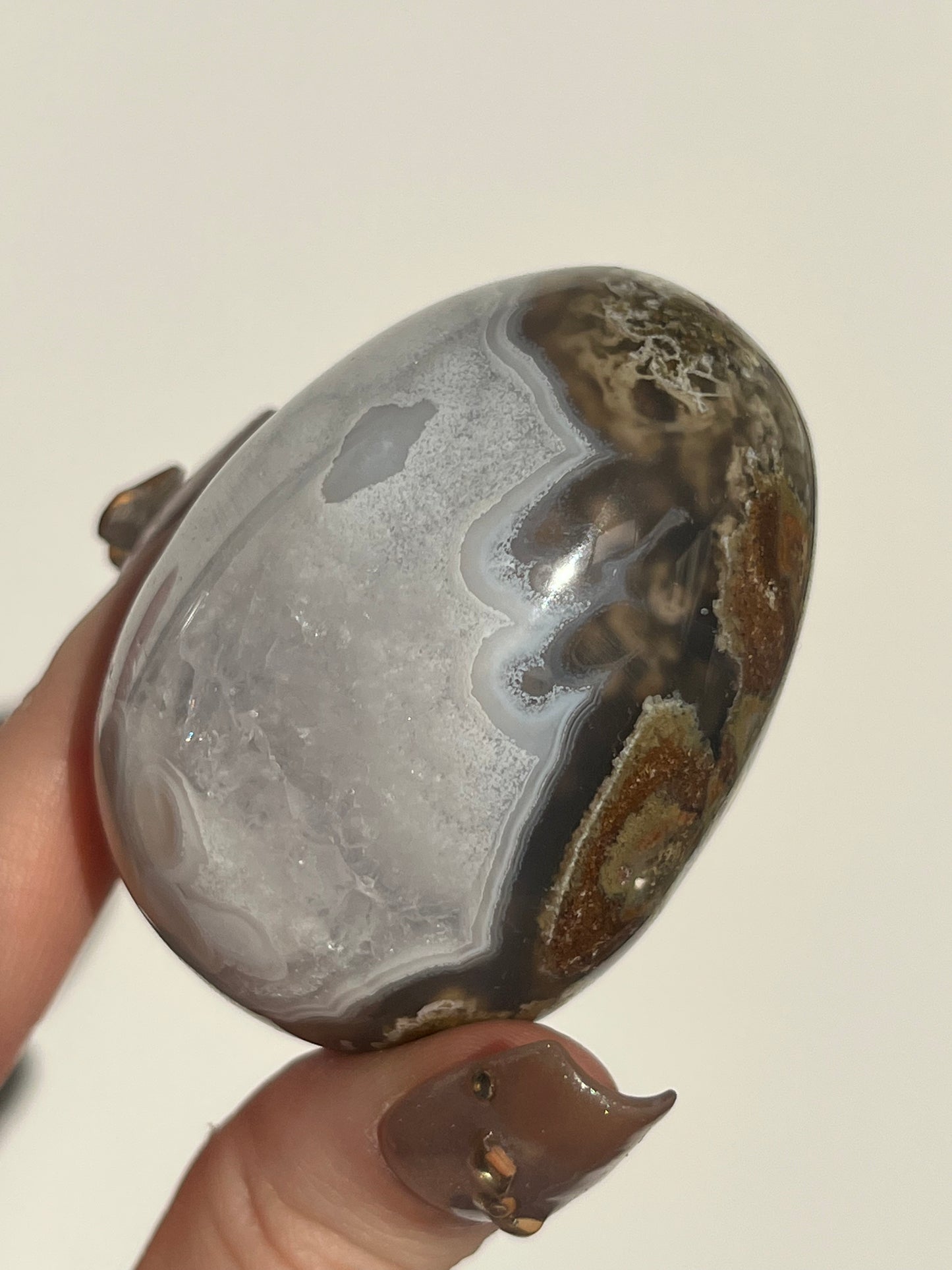 Orbicular Nebula Agate with Scenic Moss and Dendritic Inclusions Egg