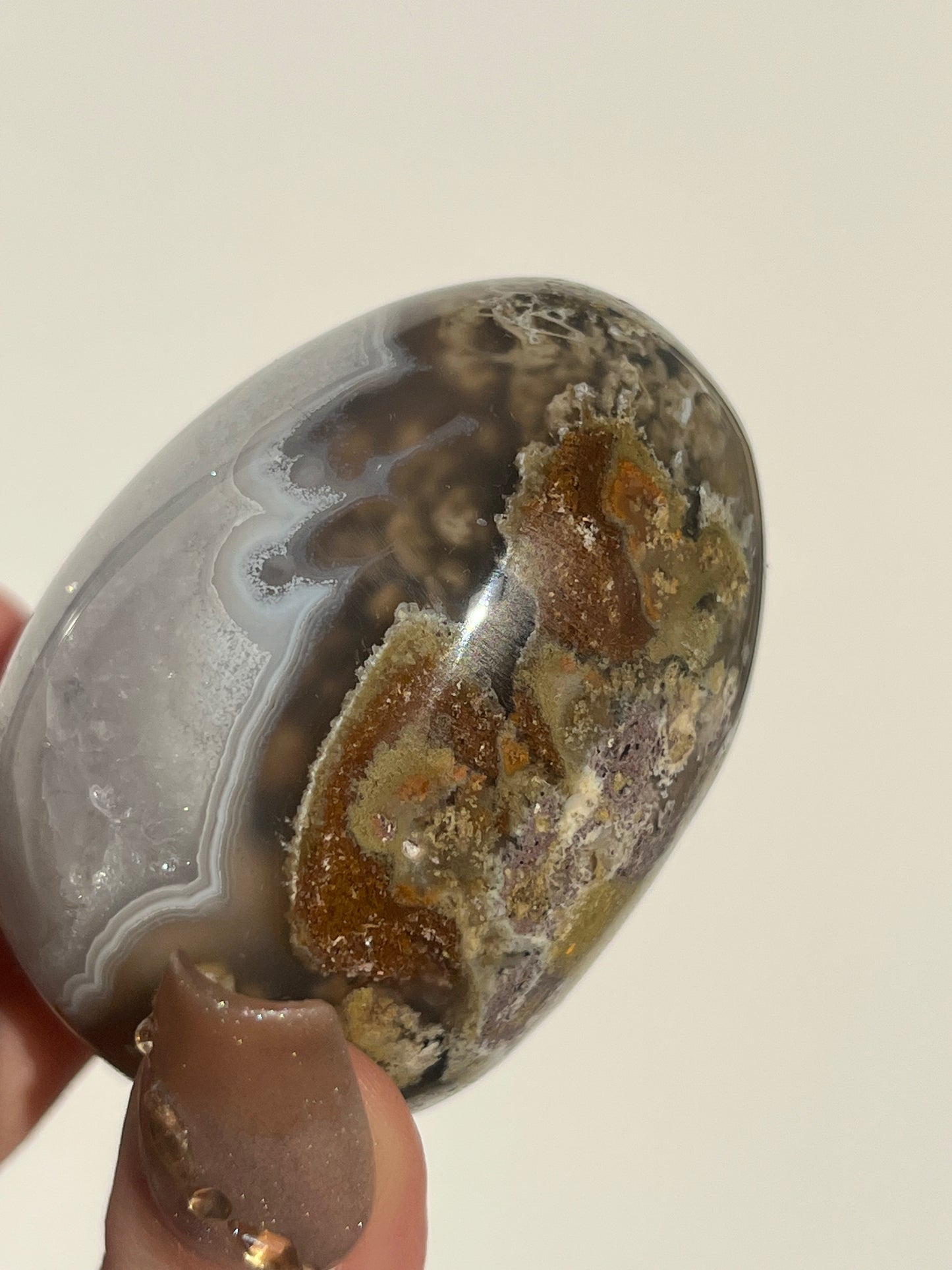 Orbicular Nebula Agate with Scenic Moss and Dendritic Inclusions Egg