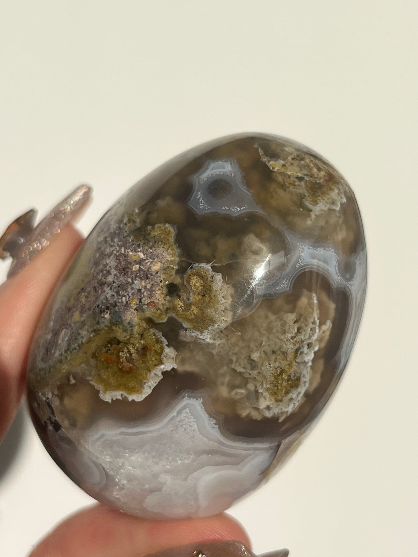 Orbicular Nebula Agate with Scenic Moss and Dendritic Inclusions Egg
