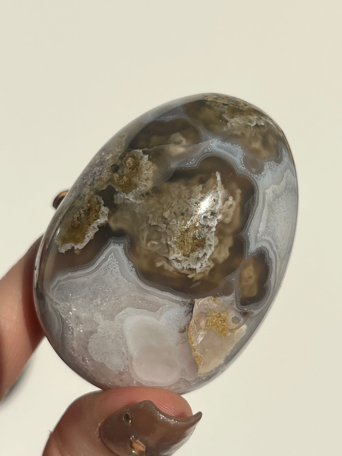 Orbicular Nebula Agate with Scenic Moss and Dendritic Inclusions Egg
