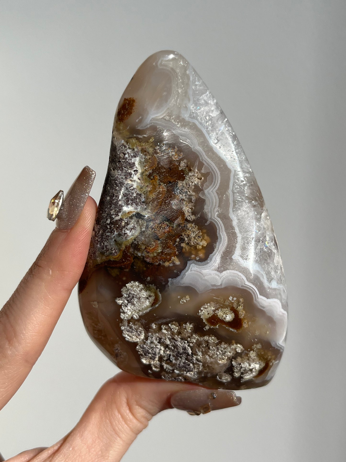 ‘Opaline’ Nebula Agate with Scenic Moss and Dendritic Inclusions Freeform