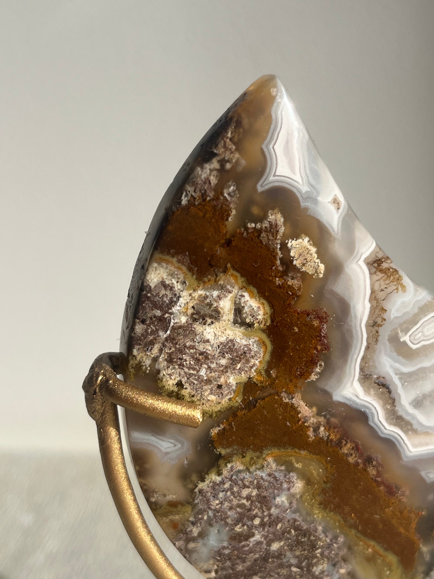 Nebula Agate with Scenic Moss with Dendritic Inclusions Moon Carving on Stand A