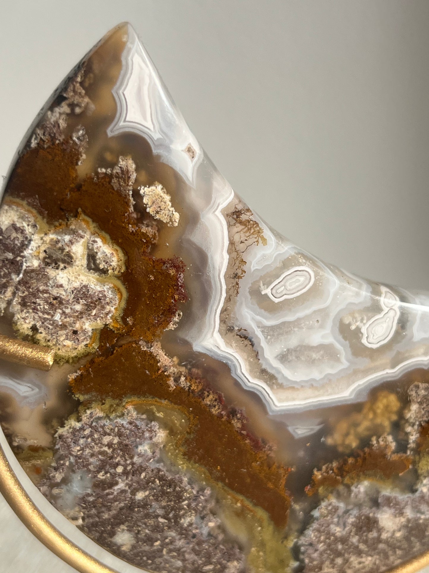 Nebula Agate with Scenic Moss with Dendritic Inclusions Moon Carving on Stand A