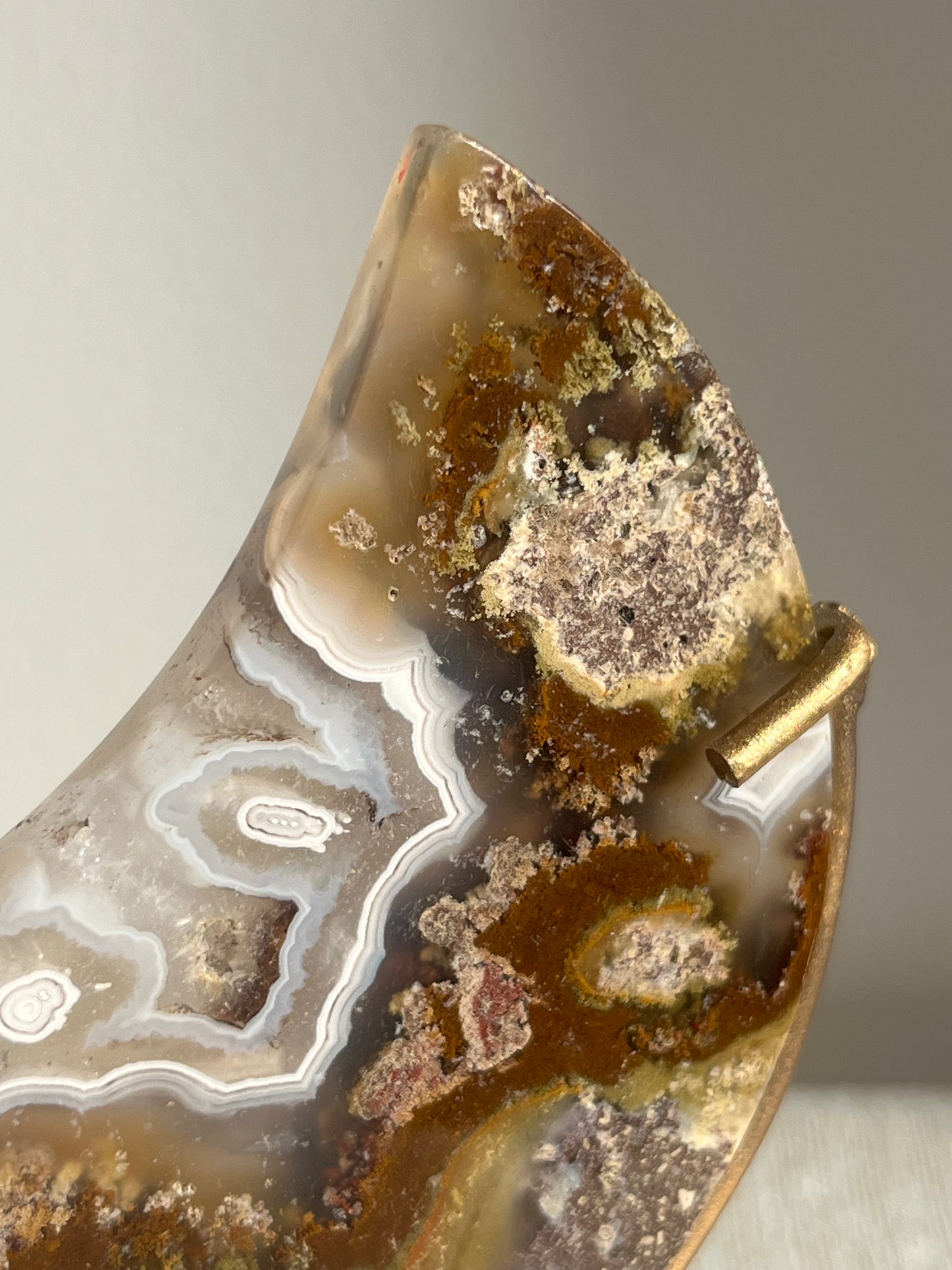 Nebula Agate with Scenic Moss with Dendritic Inclusions Moon Carving on Stand A