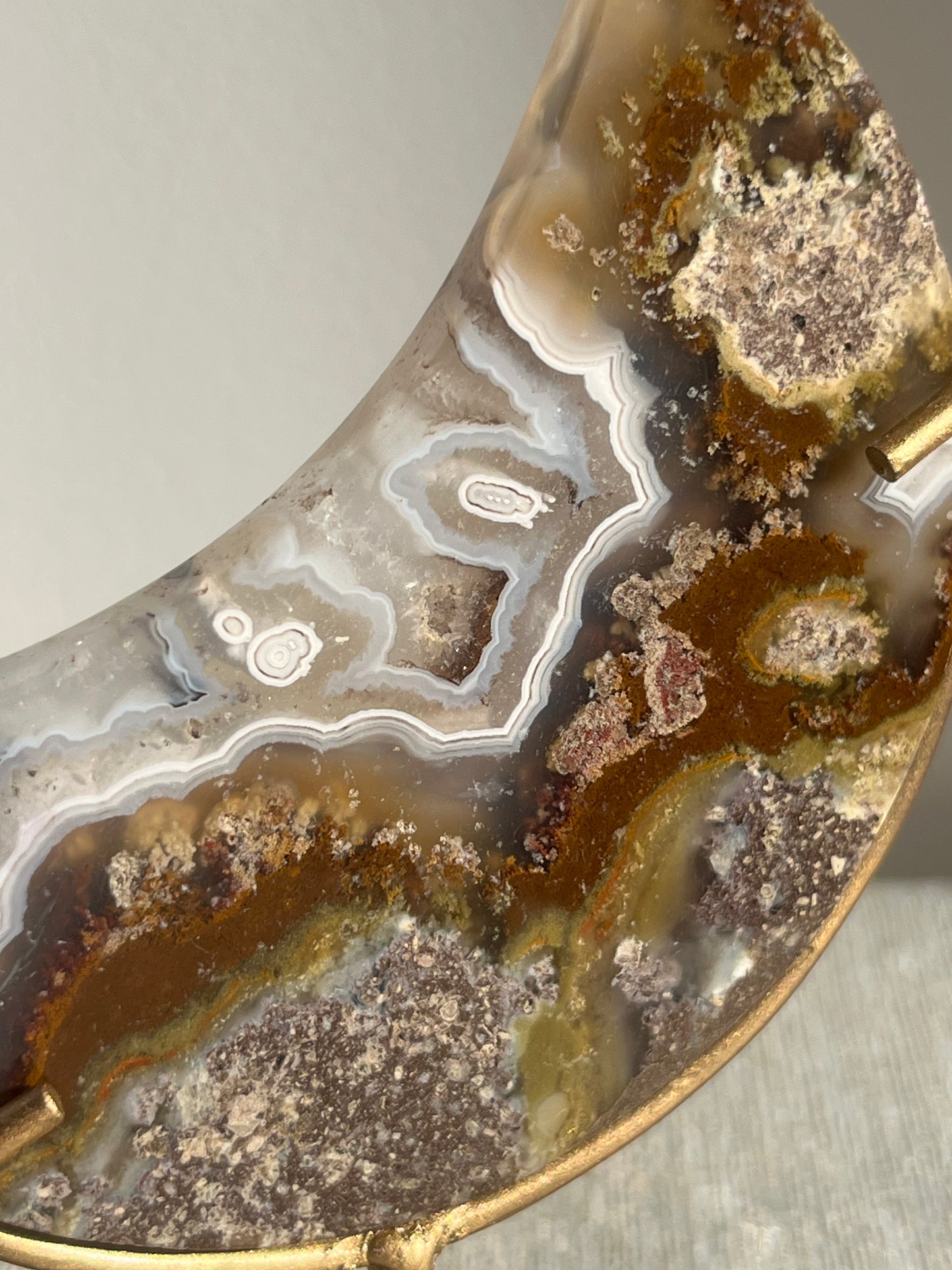 Nebula Agate with Scenic Moss with Dendritic Inclusions Moon Carving on Stand A