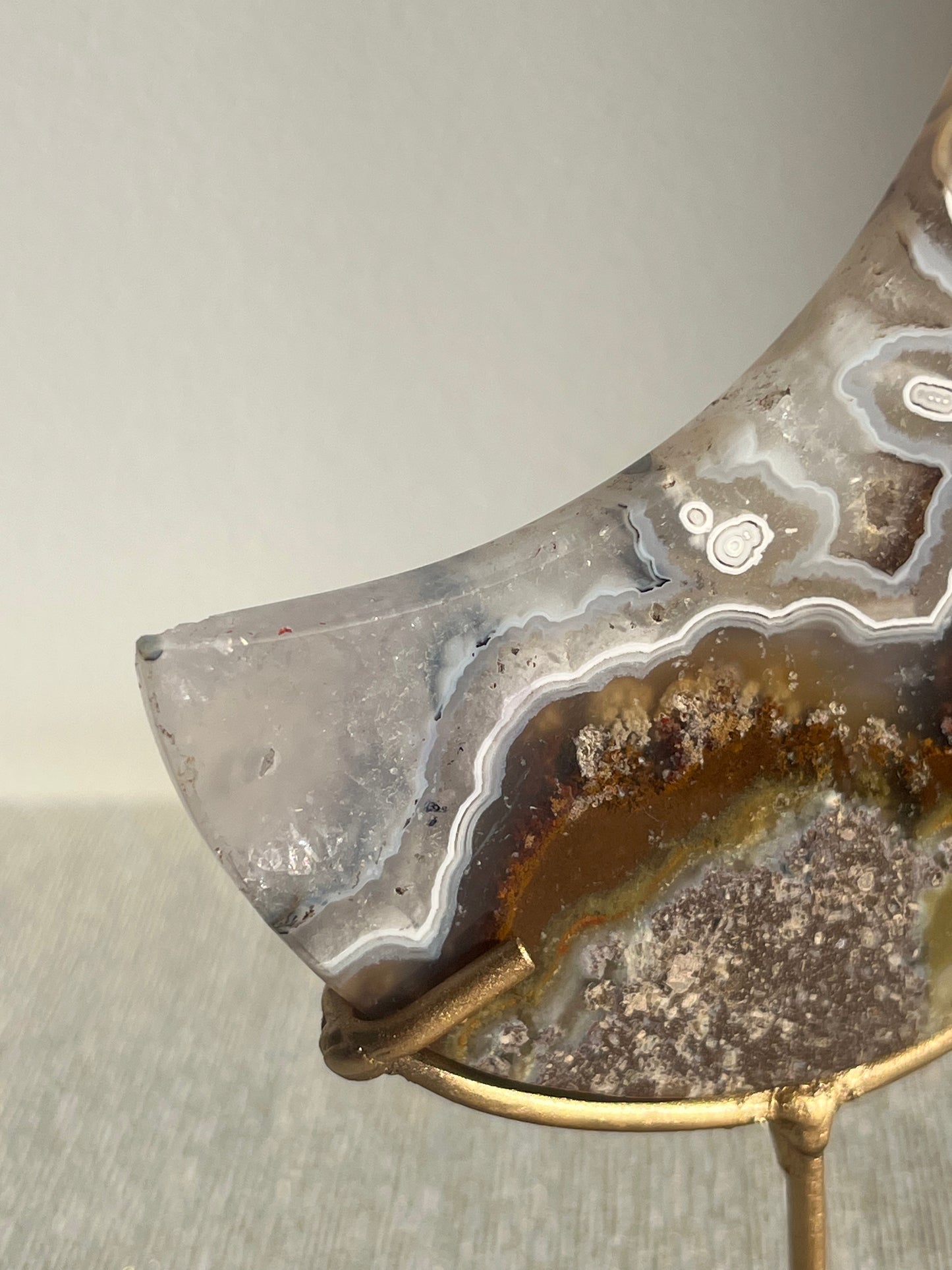Nebula Agate with Scenic Moss with Dendritic Inclusions Moon Carving on Stand A