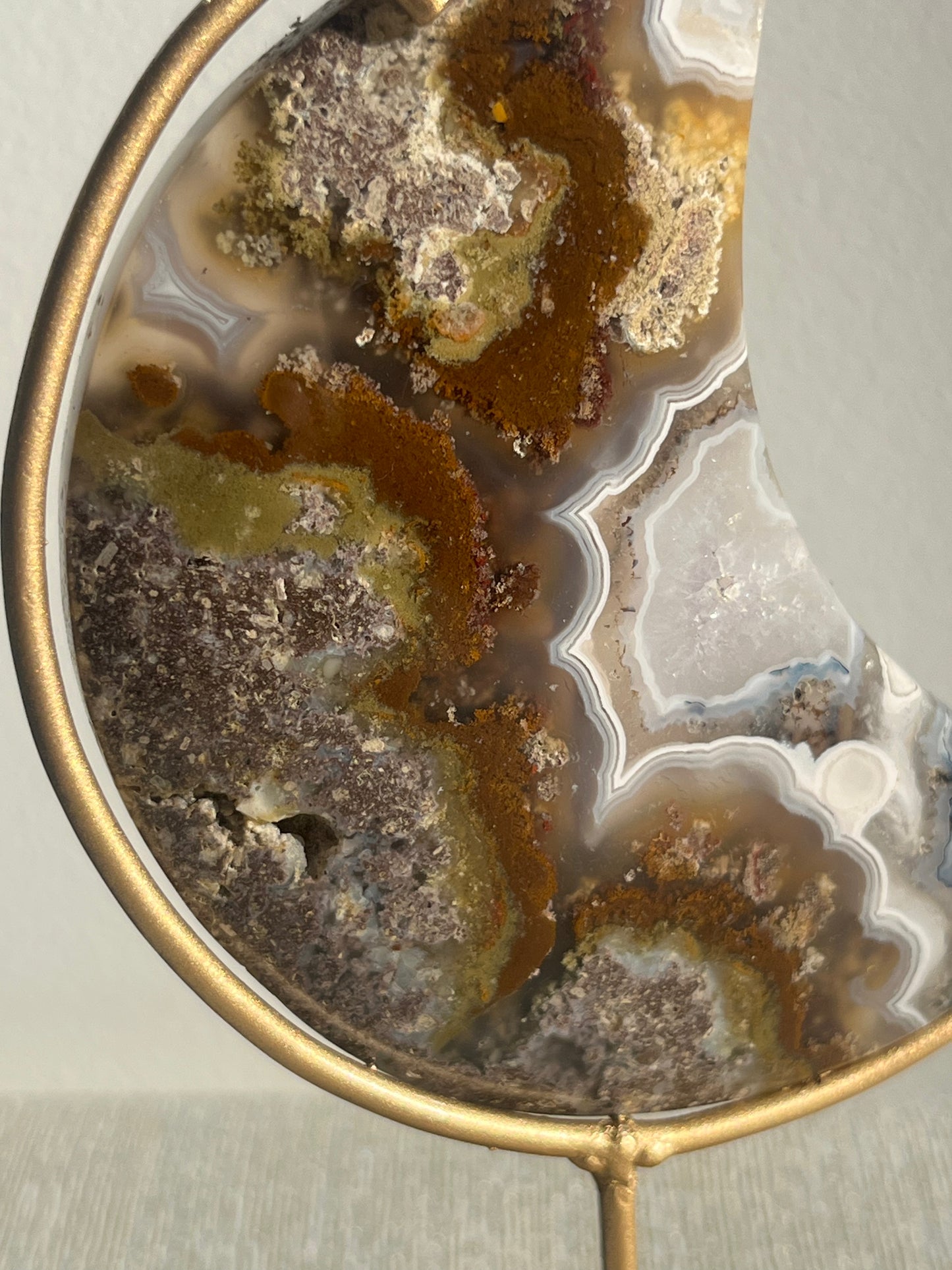 Nebula Agate with Scenic Moss with Dendritic Inclusions Moon Carving on Stand B