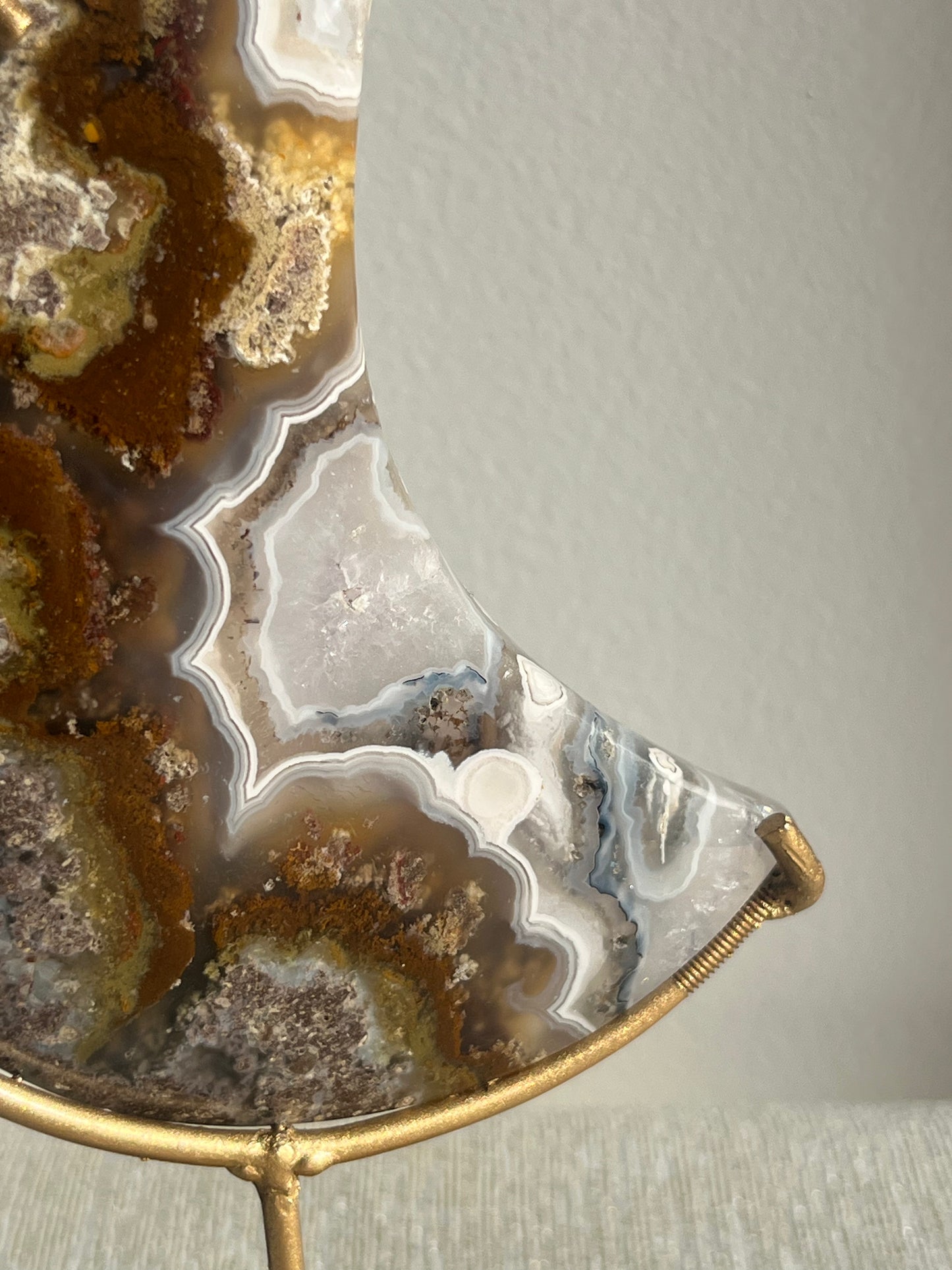 Nebula Agate with Scenic Moss with Dendritic Inclusions Moon Carving on Stand B