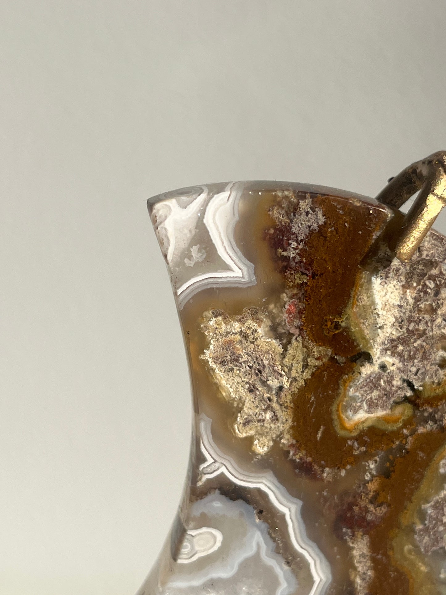 Nebula Agate with Scenic Moss with Dendritic Inclusions Moon Carving on Stand B