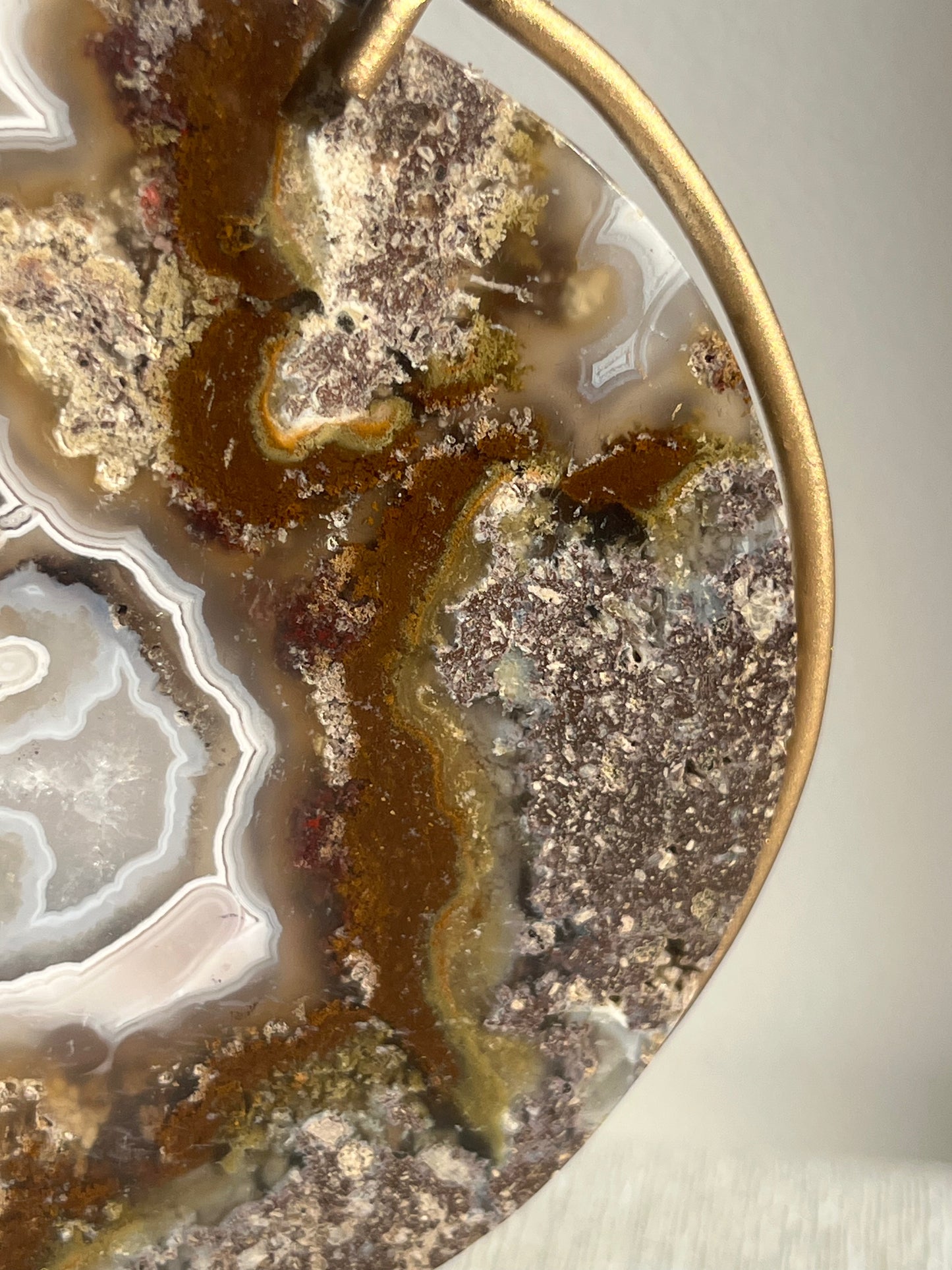Nebula Agate with Scenic Moss with Dendritic Inclusions Moon Carving on Stand B