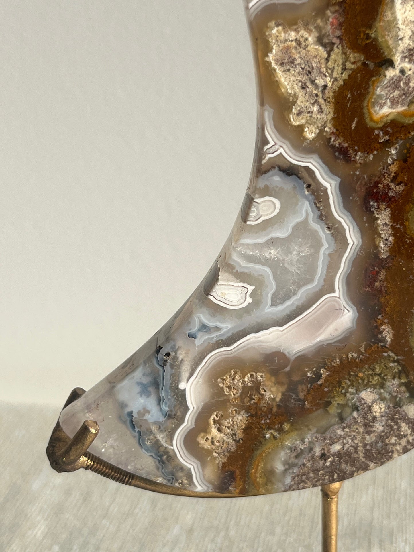 Nebula Agate with Scenic Moss with Dendritic Inclusions Moon Carving on Stand B
