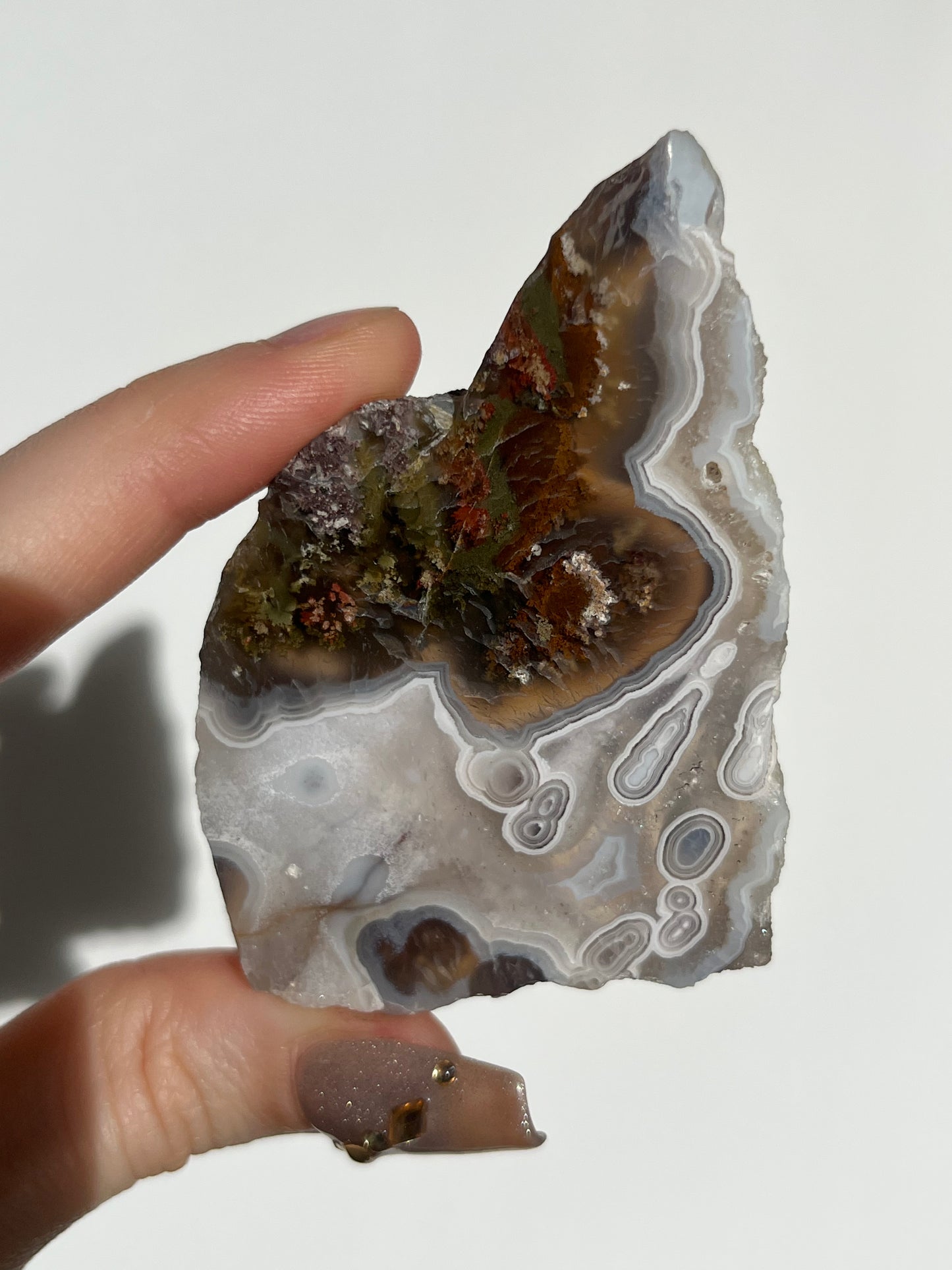 Orbicular Nebula Agate with Scenic Moss and Dendritic Inclusions Slab C