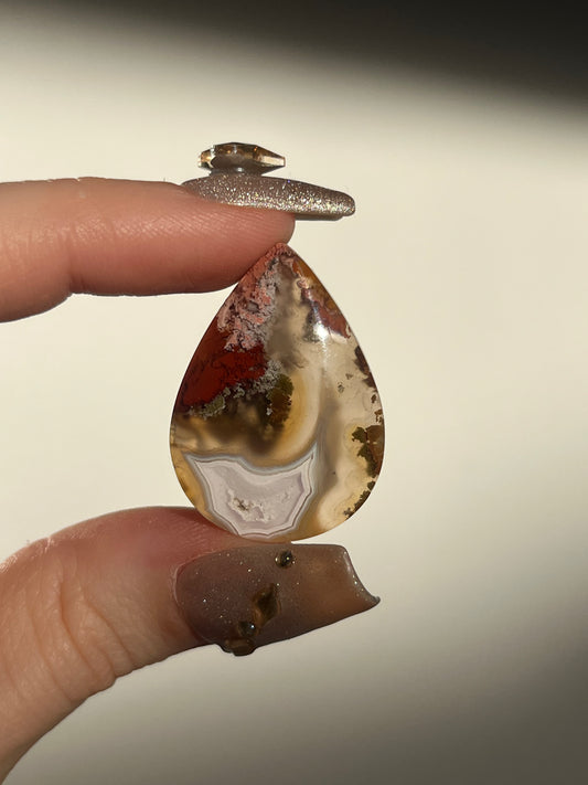 Nebula Agate with Scenic Moss Teardrop Cabochon (You Choose)