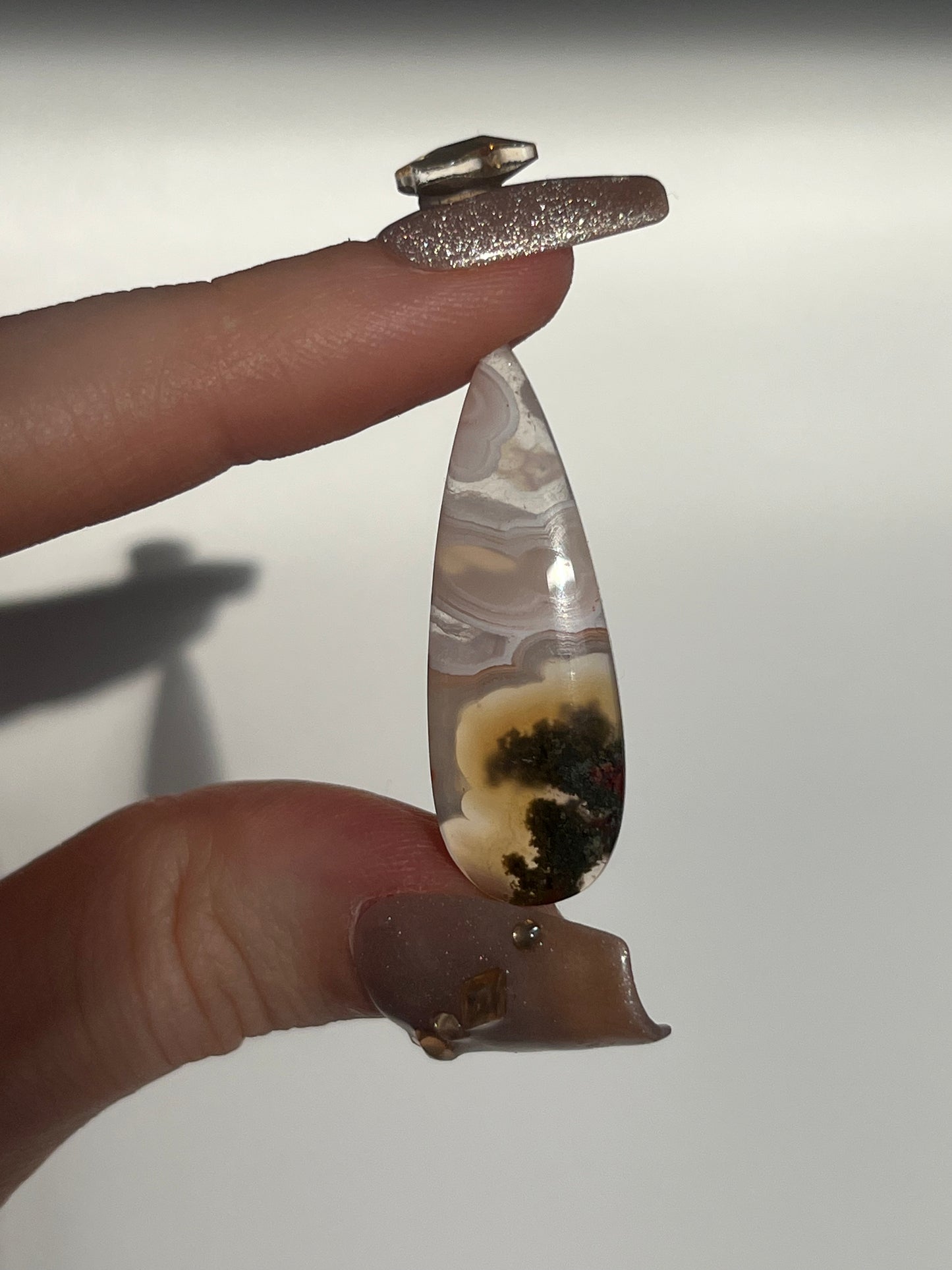 Pink Orbicular Nebula Agate with Scenic Moss Teardrop Cabochon Pair