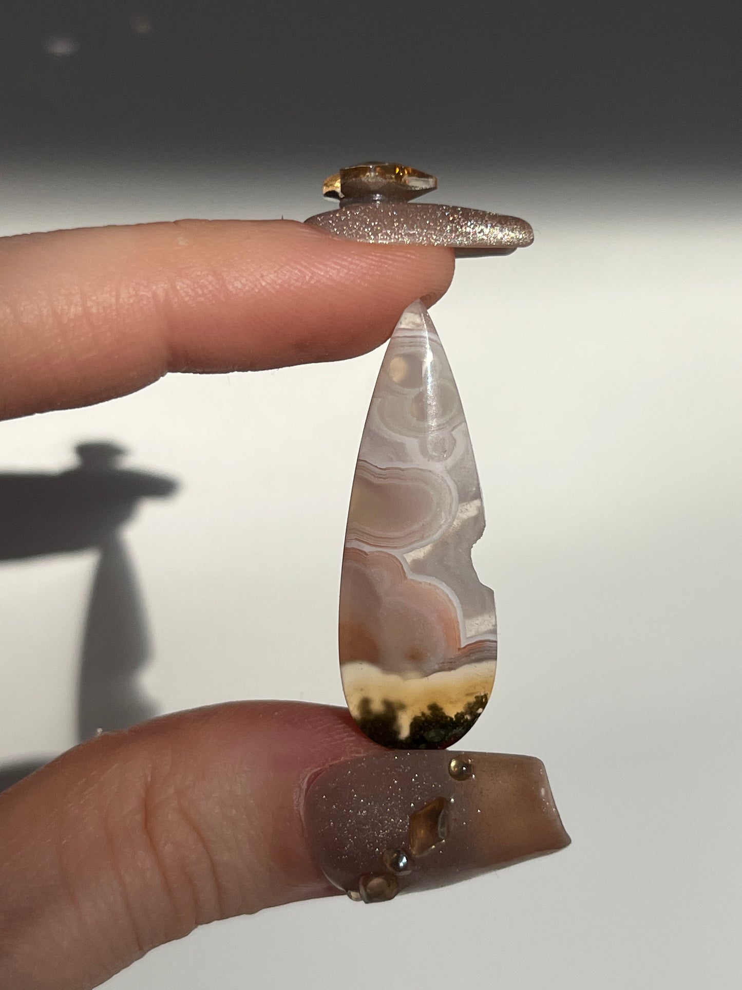Pink Orbicular Nebula Agate with Scenic Moss Teardrop Cabochon Pair