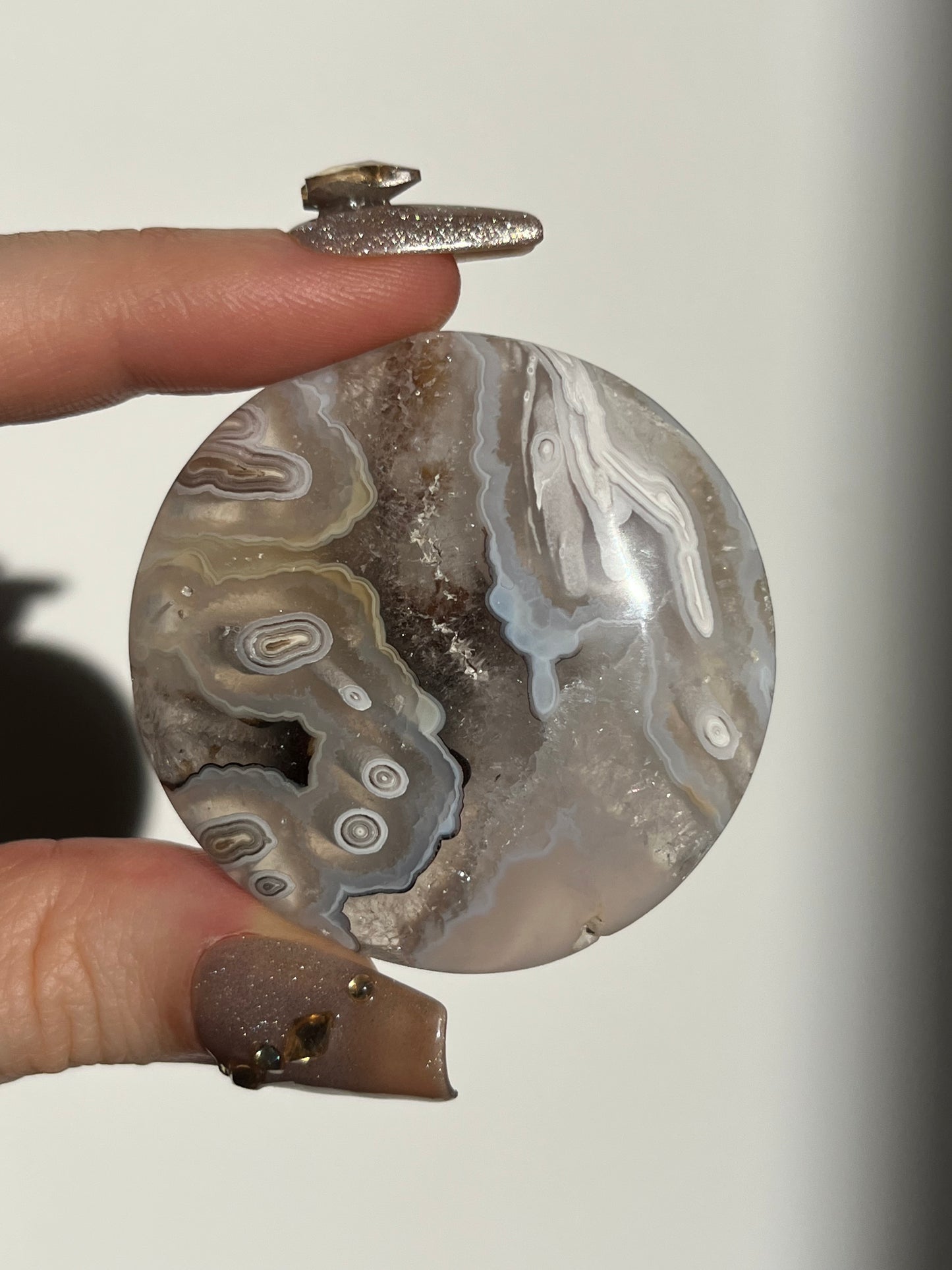 Orbicular Nebula Agate Medallion with Dendritic Inclusions A