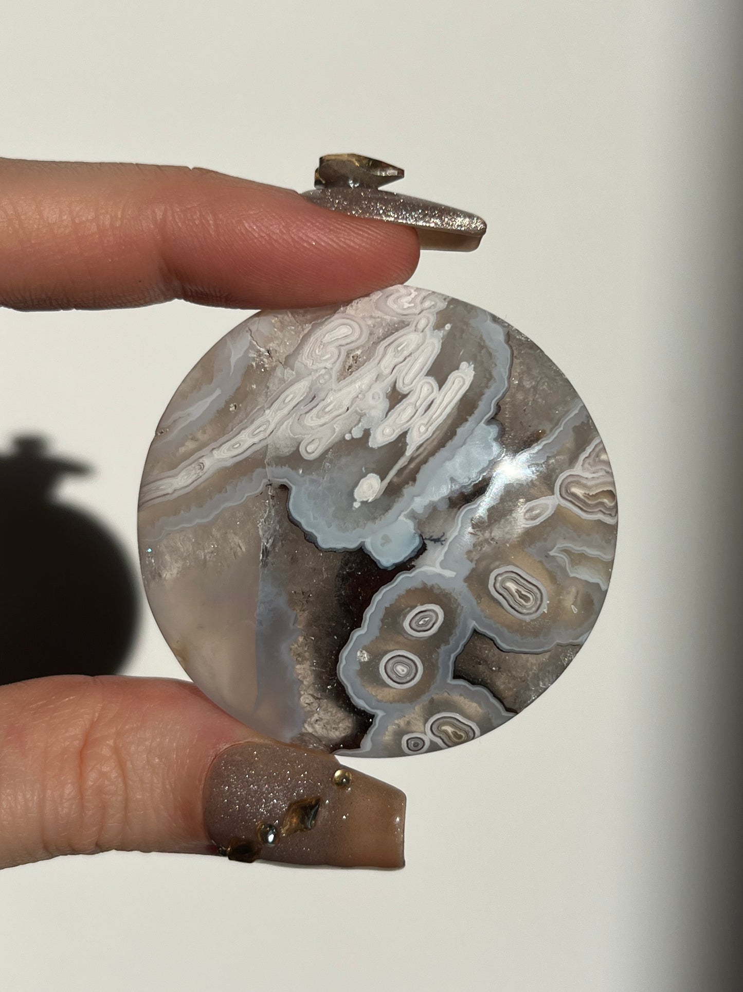 Orbicular Nebula Agate Medallion with Dendritic Inclusions A