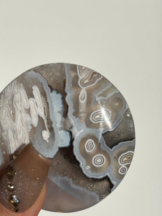 Orbicular Nebula Agate Medallion with Dendritic Inclusions A