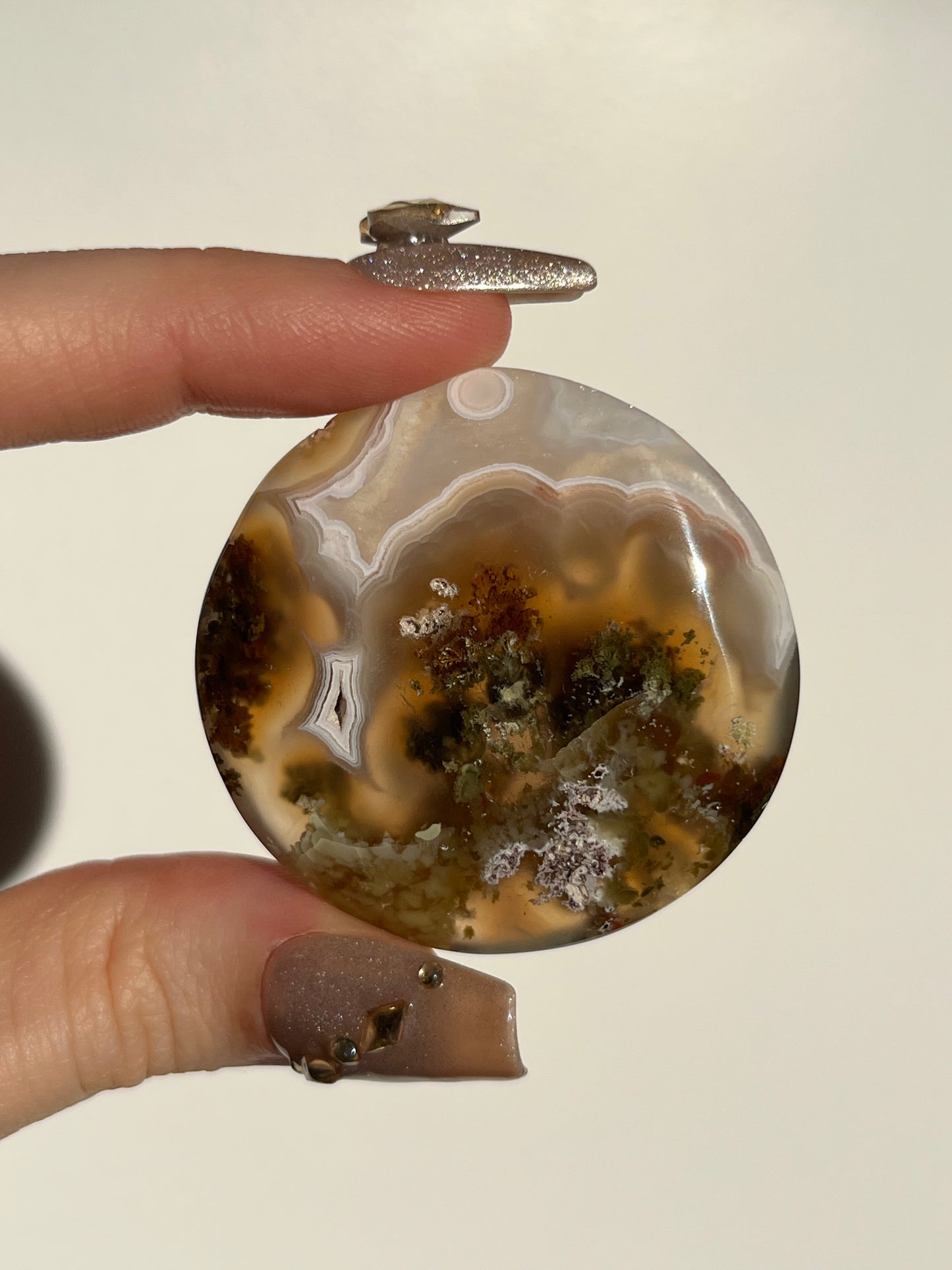 Nebula Agate and Scenic Moss Medallion Carving L