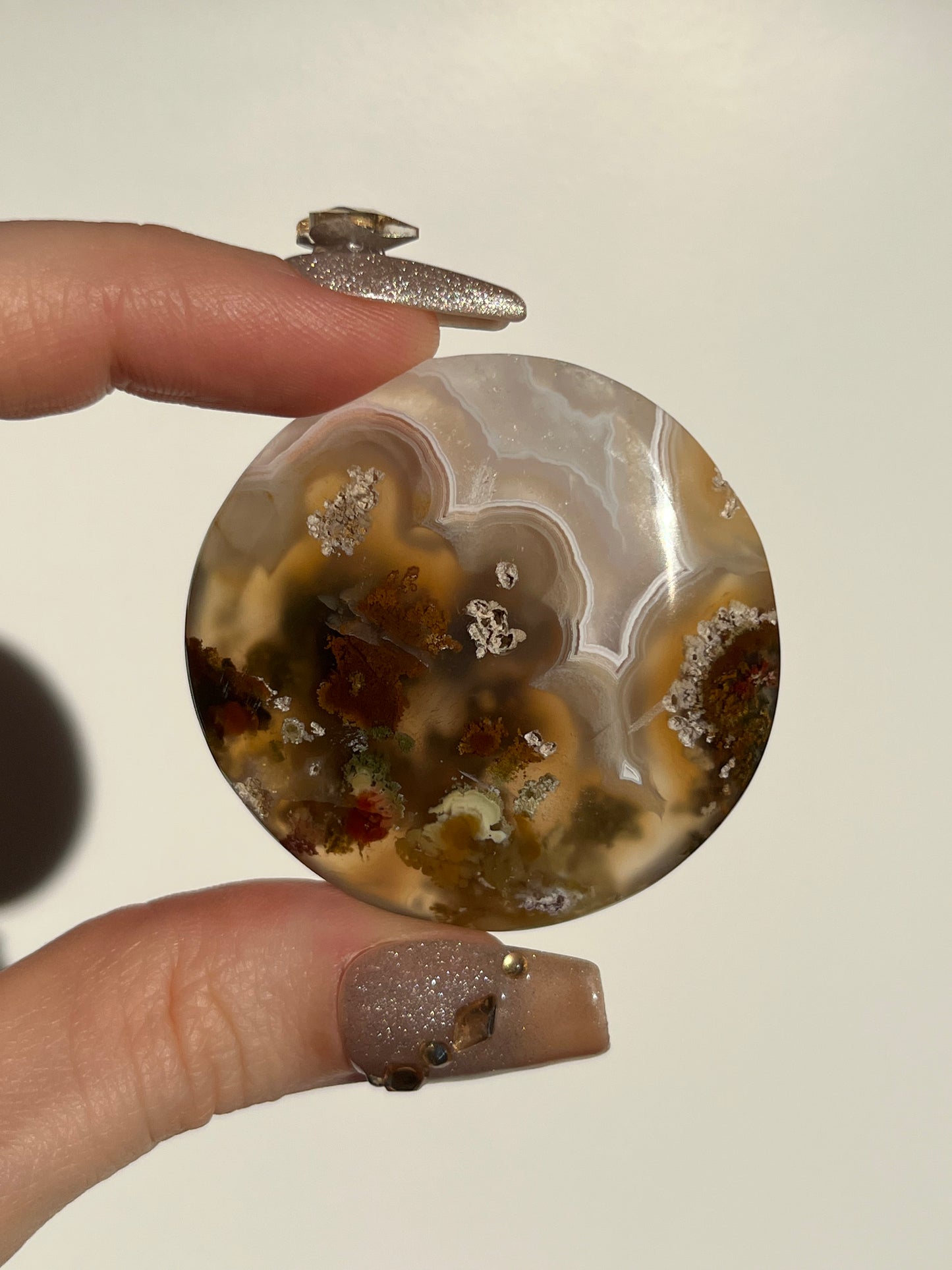 Nebula Agate and Scenic Moss Medallion Carving L