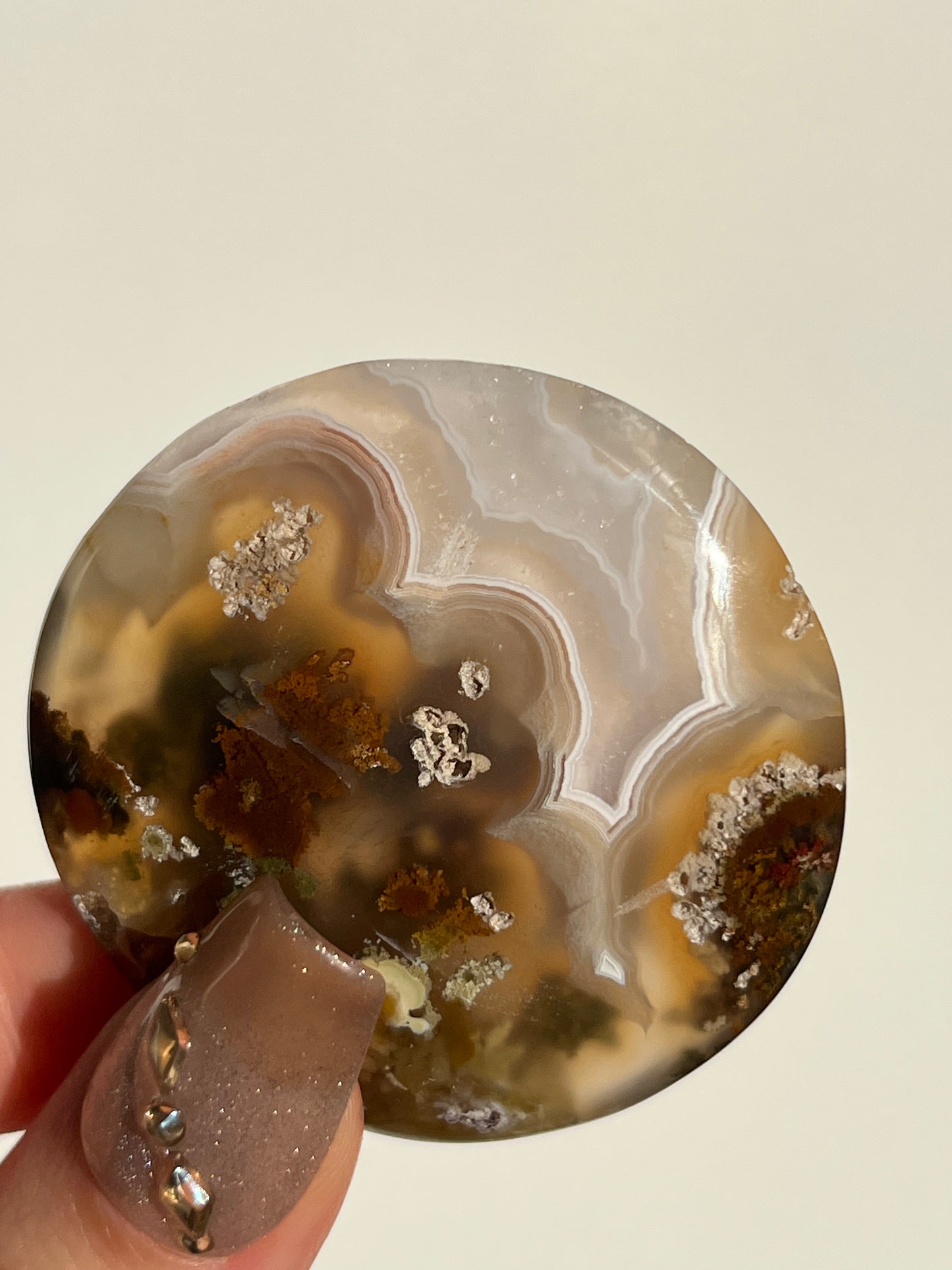 Nebula Agate and Scenic Moss Medallion Carving L