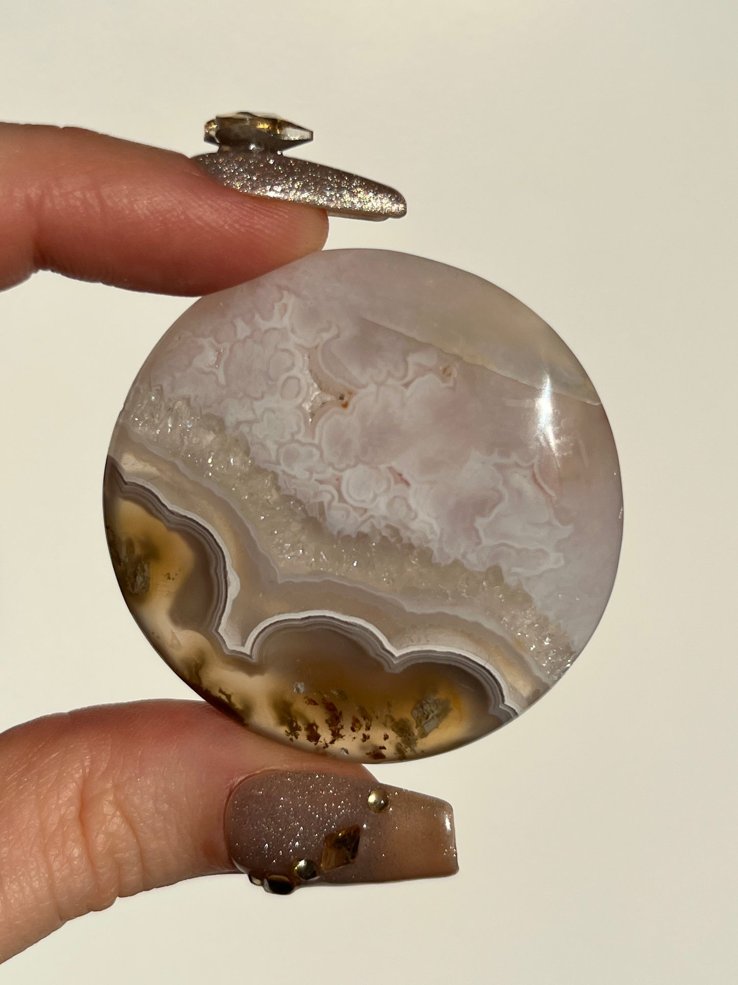 Nebula Agate and Scenic Moss Medallion Carving M