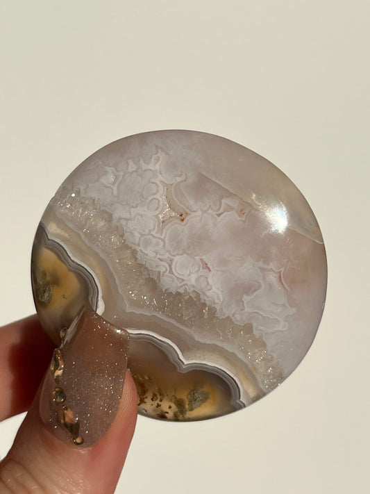 Nebula Agate and Scenic Moss Medallion Carving M
