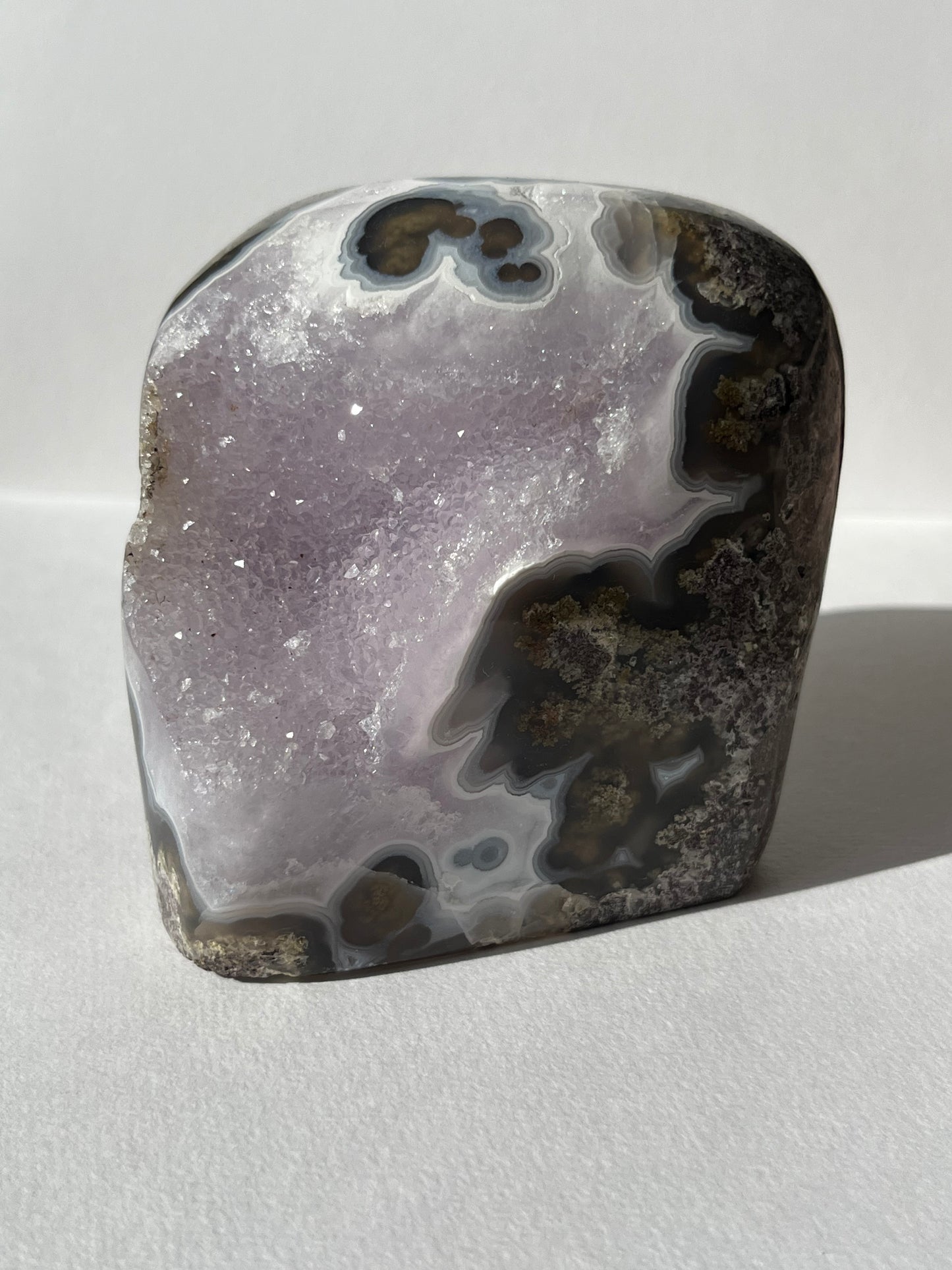 “The Garden Cove” Nebula Agate with Amethyst and Scenic Moss Freeform B