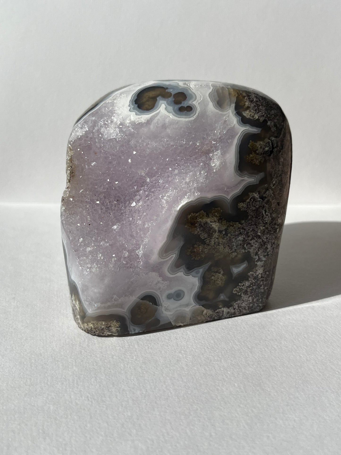 “The Garden Cove” Nebula Agate with Amethyst and Scenic Moss Freeform B