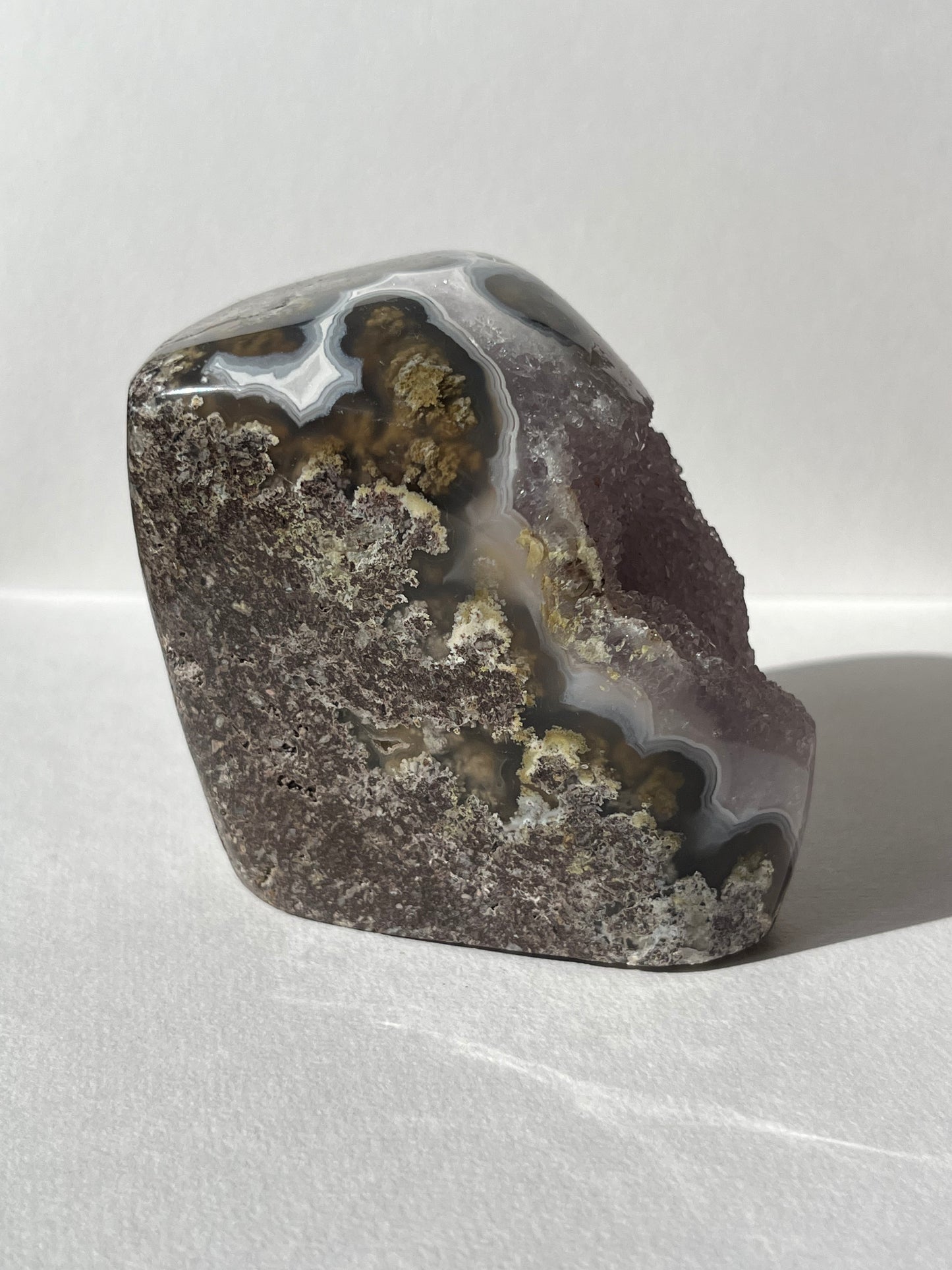 “The Garden Cove” Nebula Agate with Amethyst and Scenic Moss Freeform B