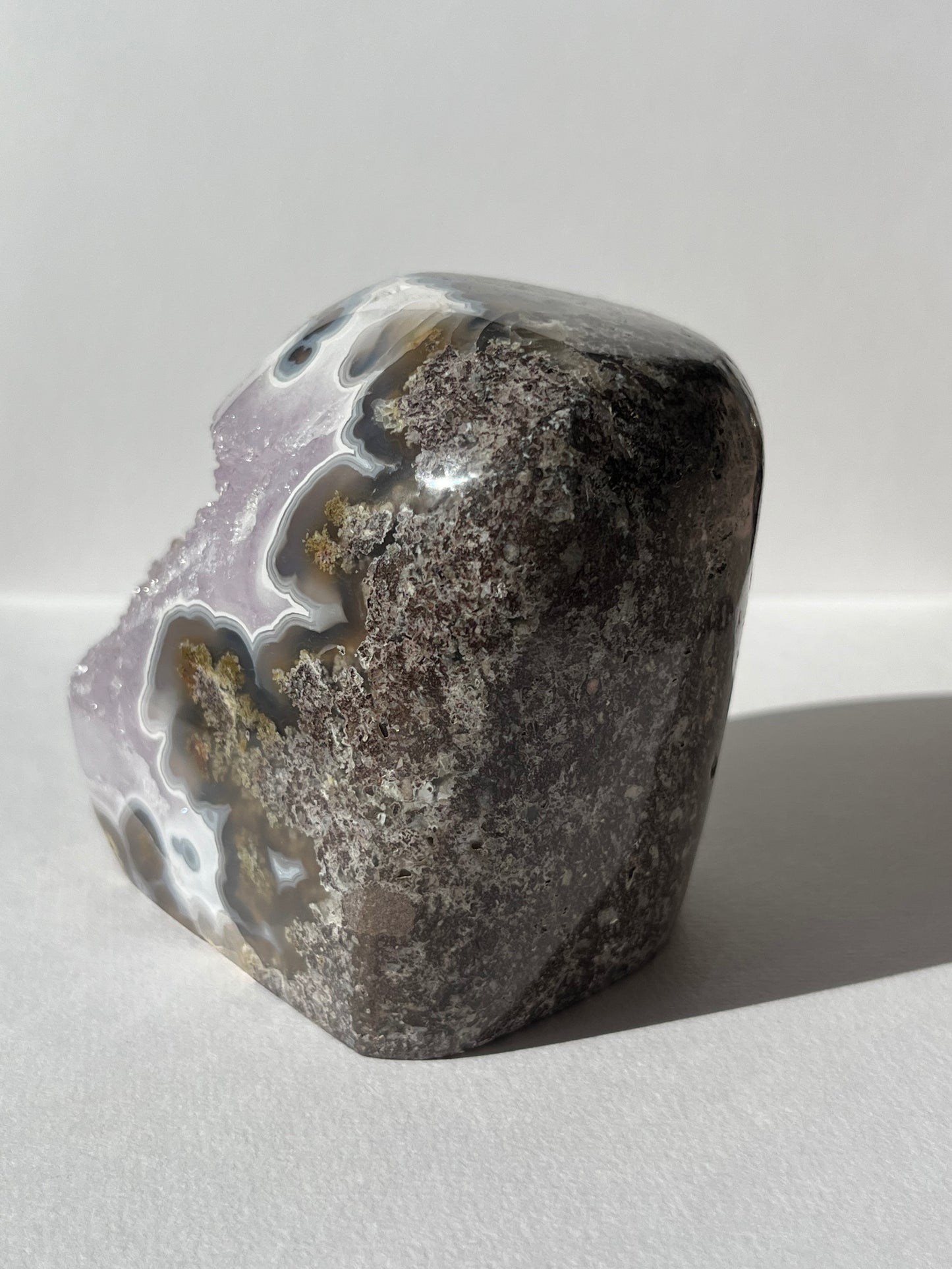 “The Garden Cove” Nebula Agate with Amethyst and Scenic Moss Freeform B