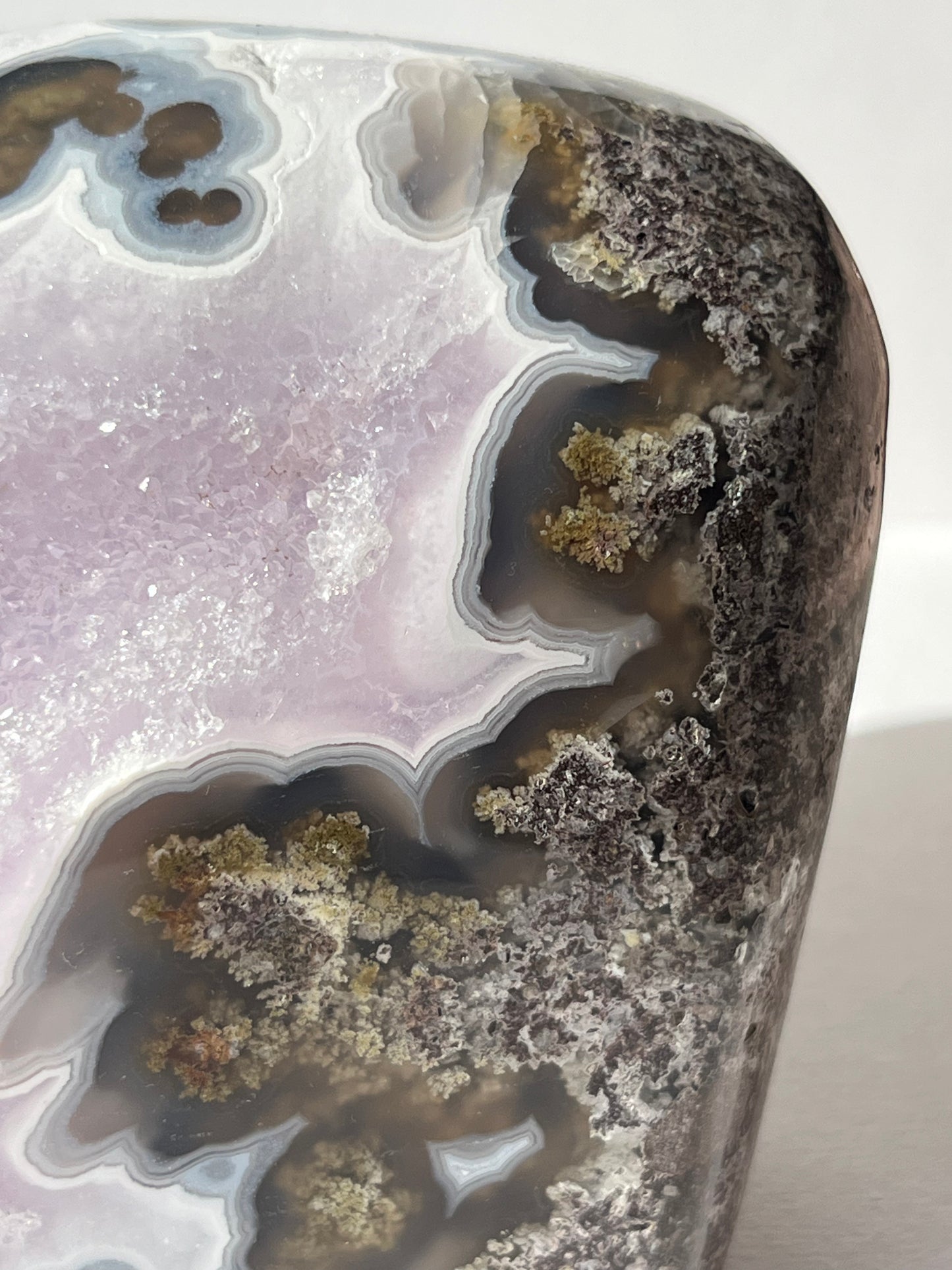 “The Garden Cove” Nebula Agate with Amethyst and Scenic Moss Freeform B