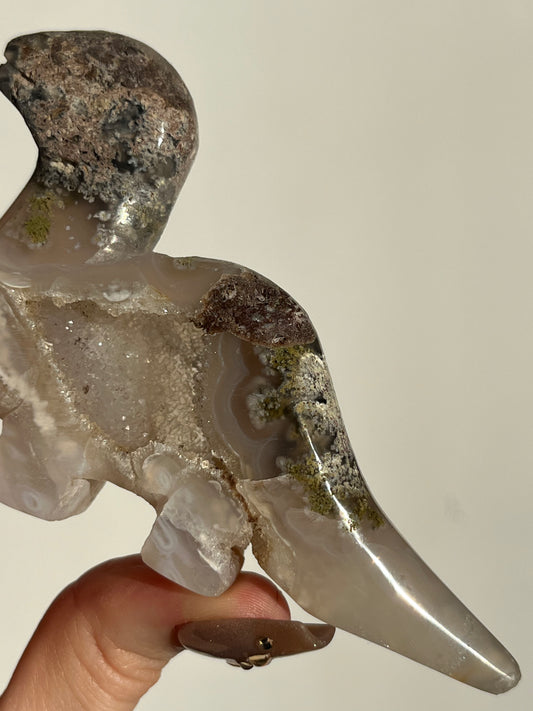 ‘Titano’ Nebula Agate with Scenic Moss Dinosaur Carving B