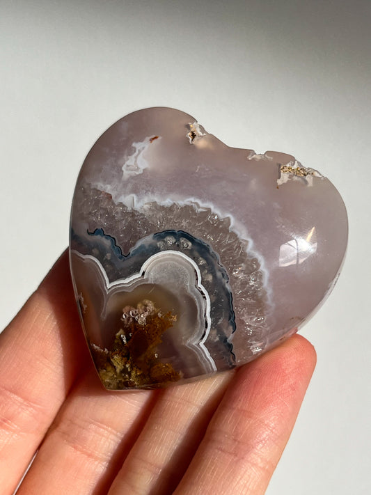 Nebula Agate w/Scenic Moss & Dendritic Inclusions Heart Carving