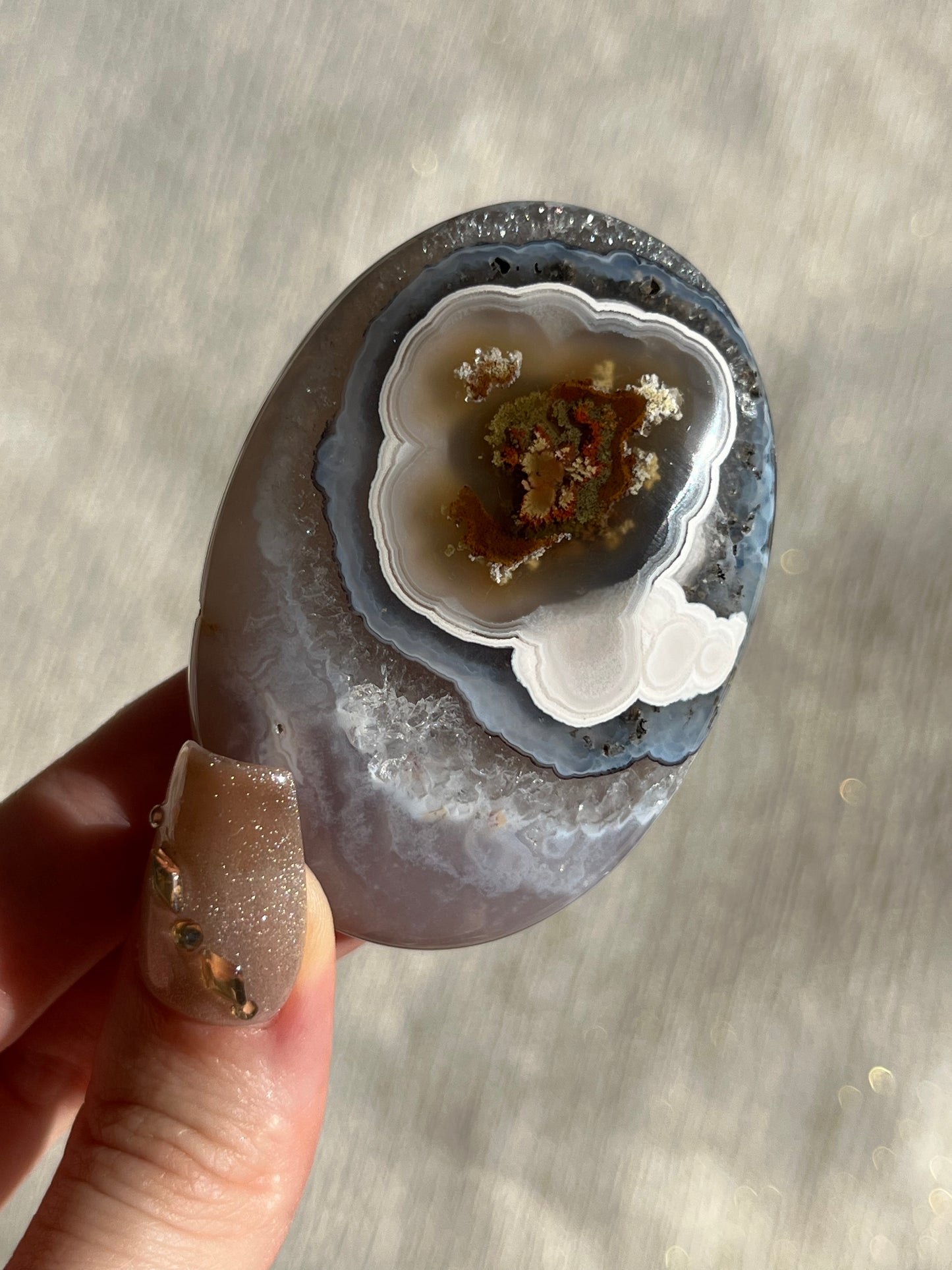 Nebula Agate and Scenic Moss Palmstone with Dendritic Inclusions B